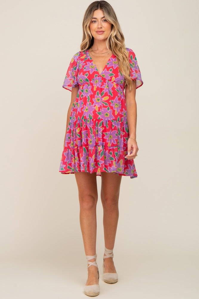 Magenta Floral Criss Cross Back Maternity Dress sold by Pinkblush product image thumbnail 4