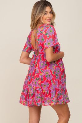 Magenta Floral Criss Cross Back Maternity Dress sold by Pinkblush