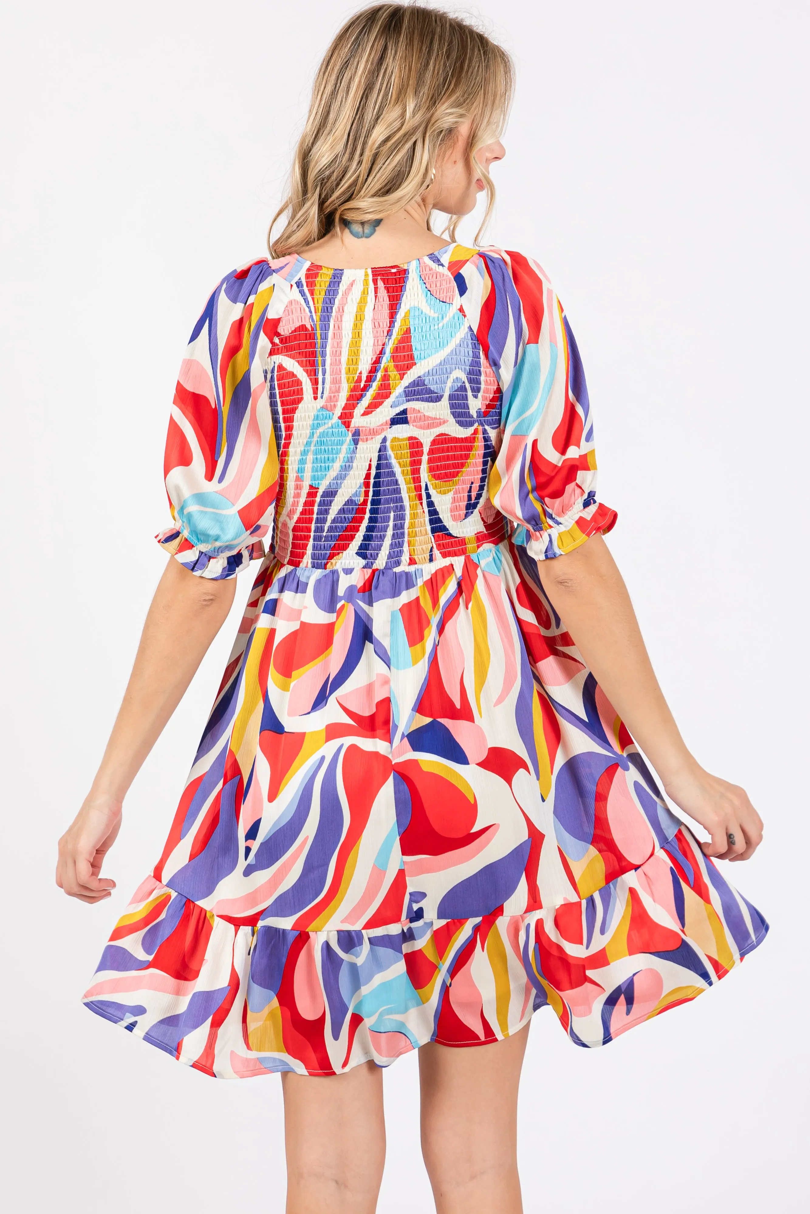 Coral Abstract Print Smocked Dress sold by Pinkblush product image thumbnail 4