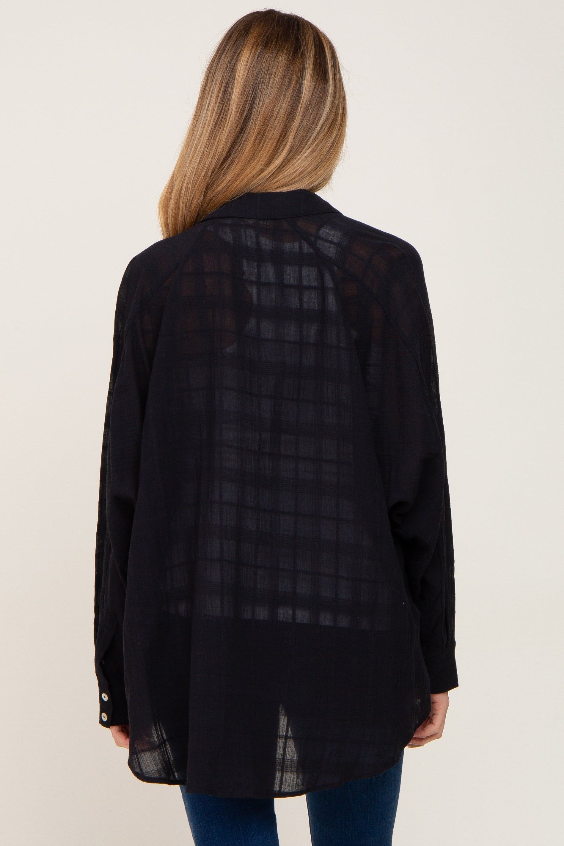 Black Sheer Button Up Hi-Lo Maternity Top sold by Pinkblush product image thumbnail 3