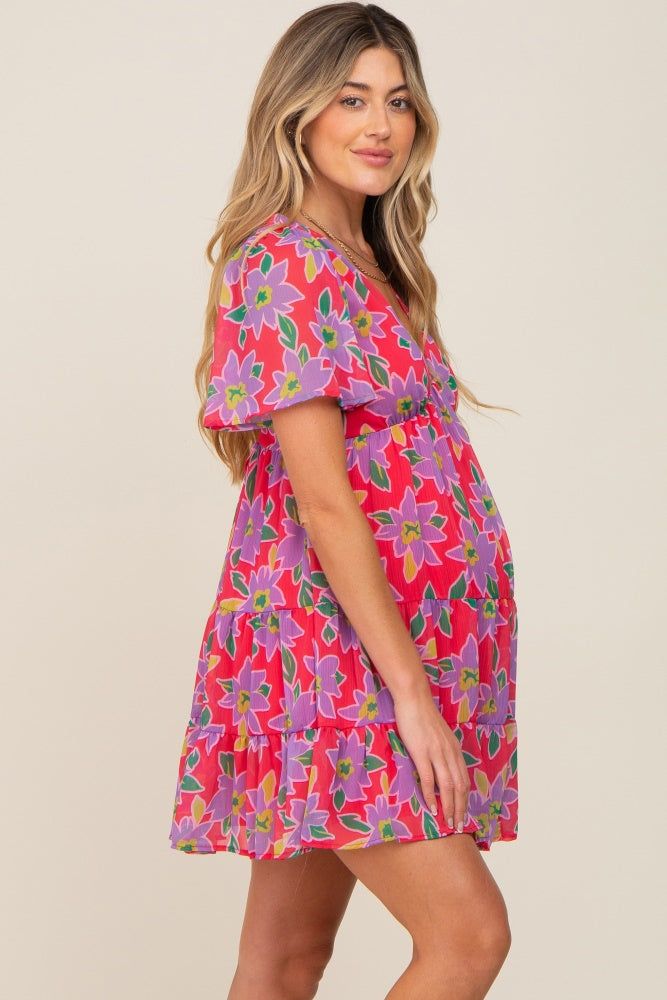 Magenta Floral Criss Cross Back Maternity Dress sold by Pinkblush product image thumbnail 2