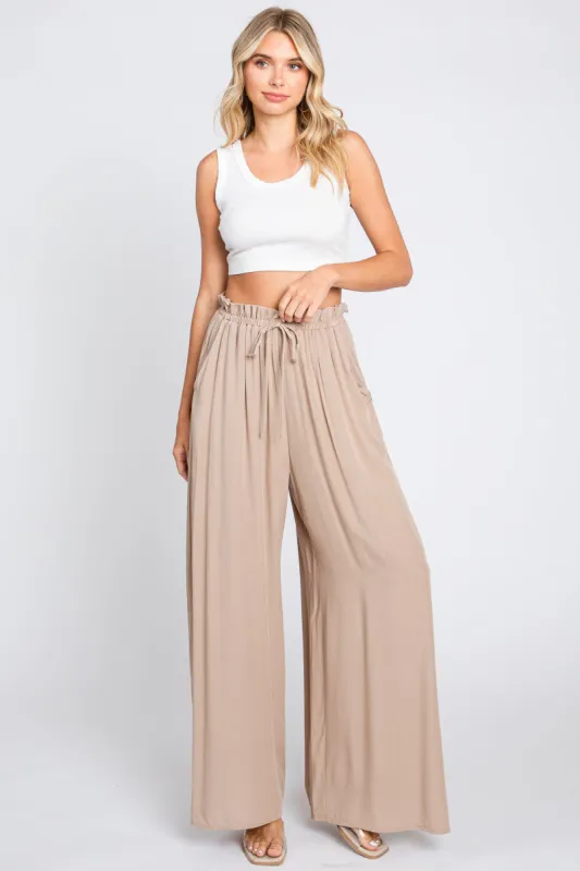 Taupe Wide Leg Pants sold by Pinkblush