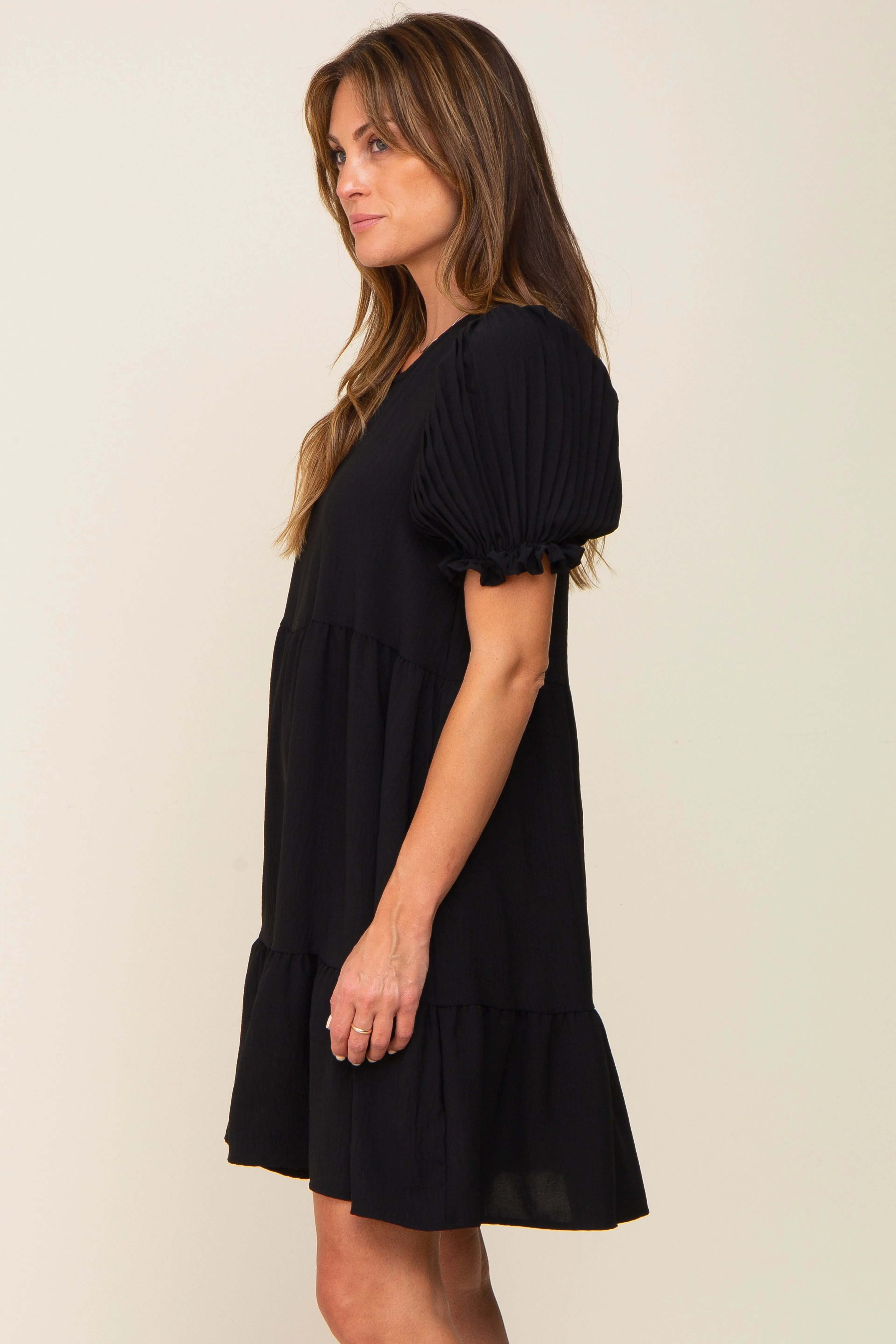 Black Tiered Puff Sleeve Dress sold by Pinkblush product image thumbnail 2