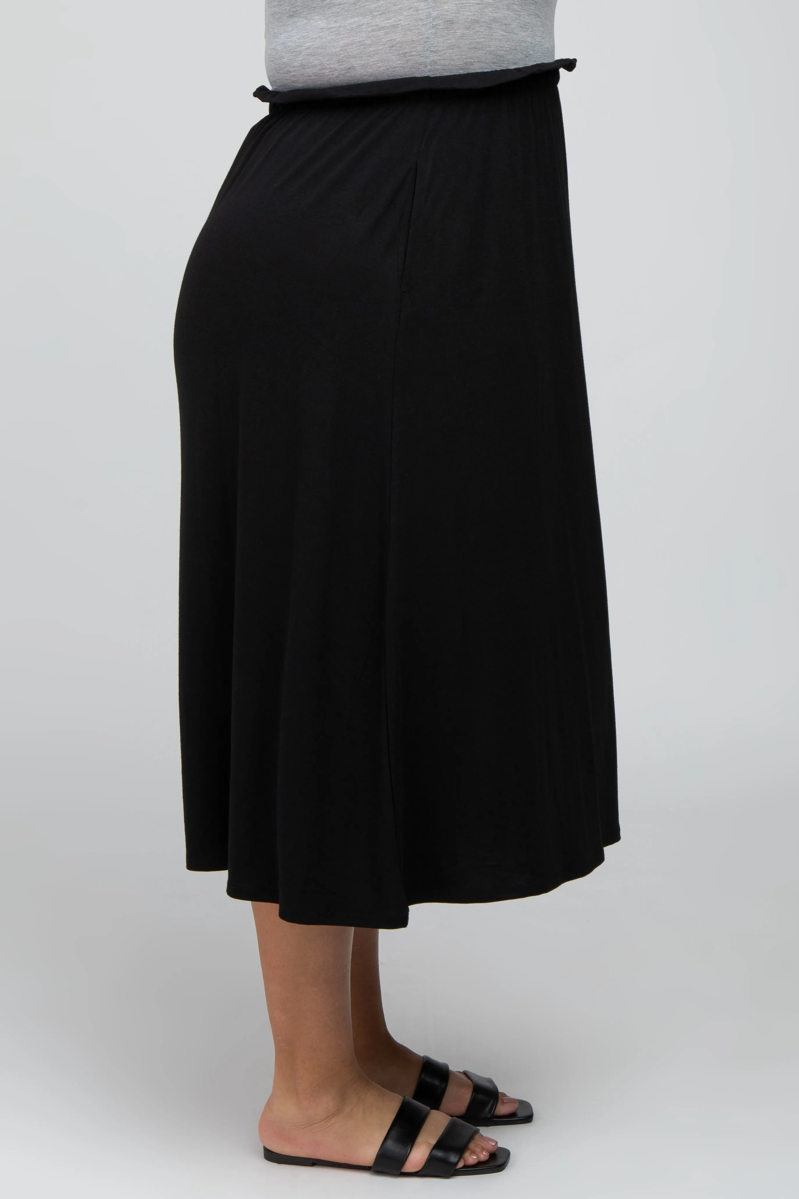Black Gathered Waist Plus Midi Skirt sold by Pinkblush product image thumbnail 4
