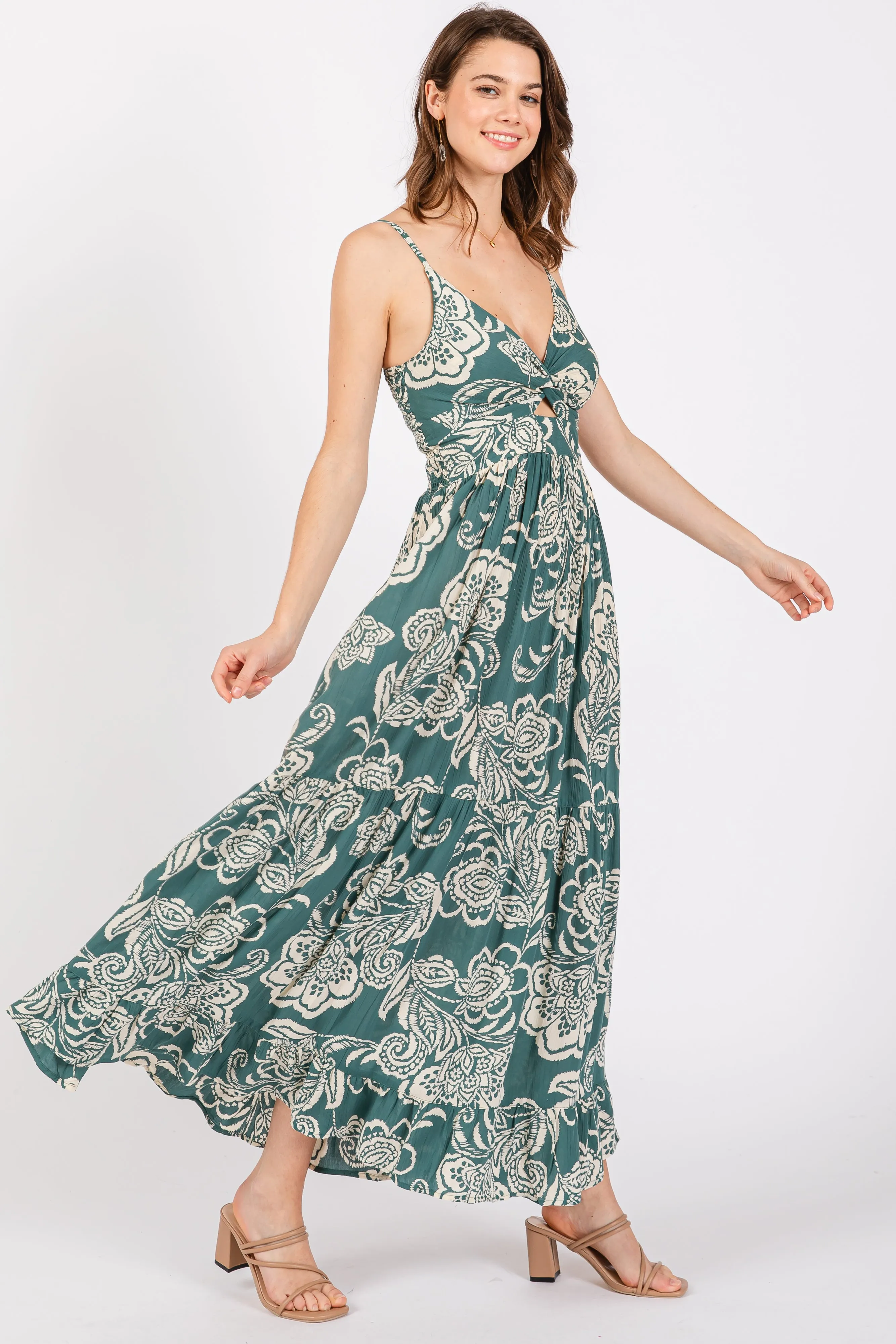 Green Floral Front Knot Twist Maxi Dress sold by Pinkblush product image thumbnail 2