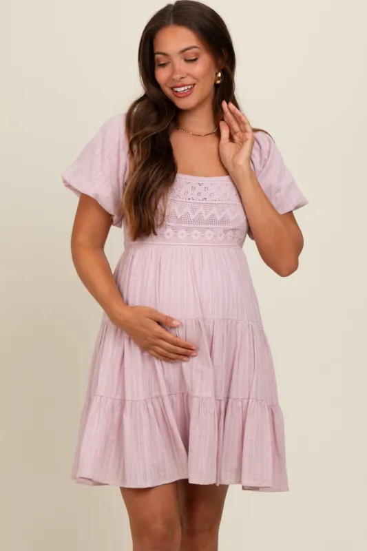 Light Pink Crochet Tiered Maternity Dress sold by Pinkblush