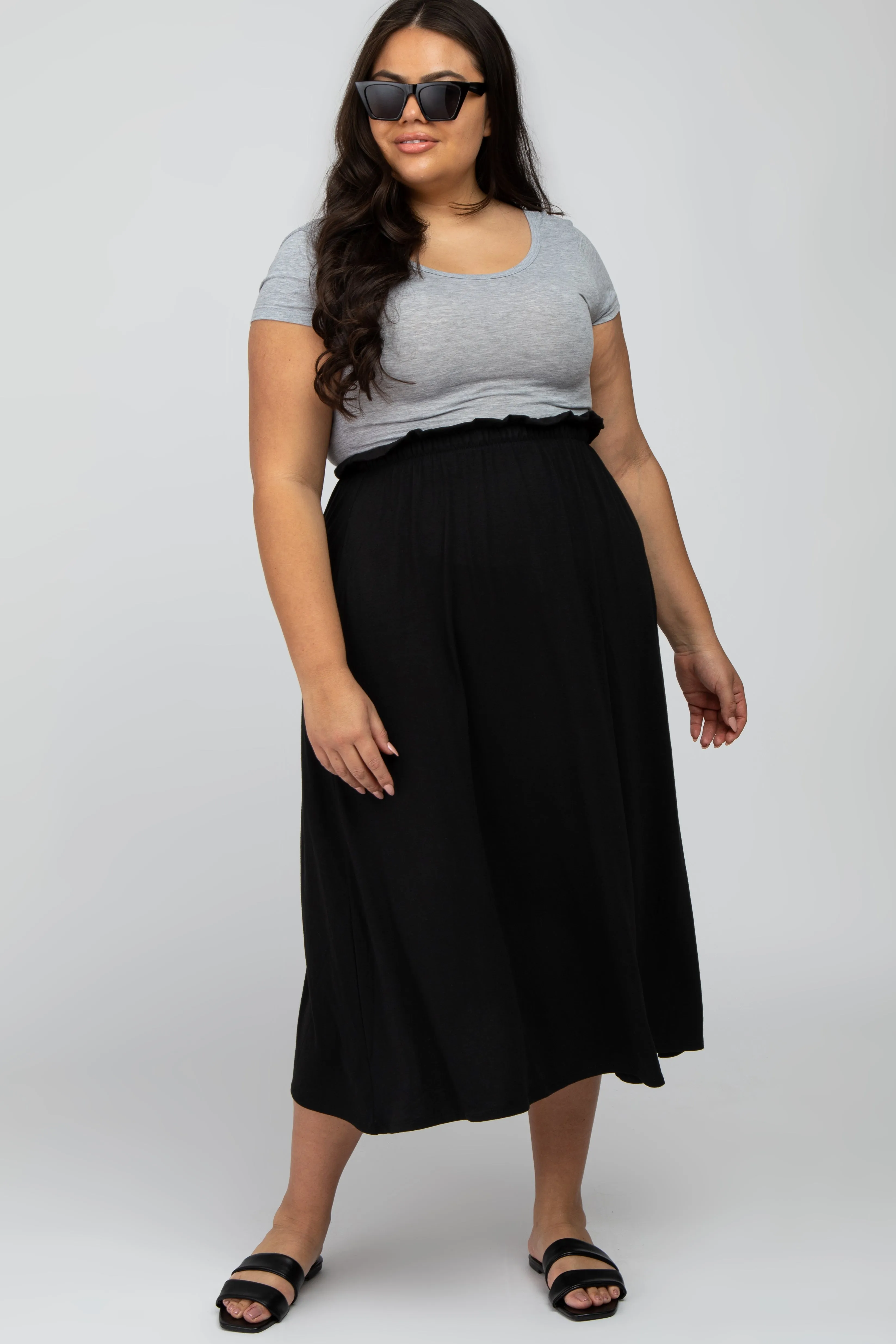 Black Gathered Waist Plus Midi Skirt sold by Pinkblush product image thumbnail 2
