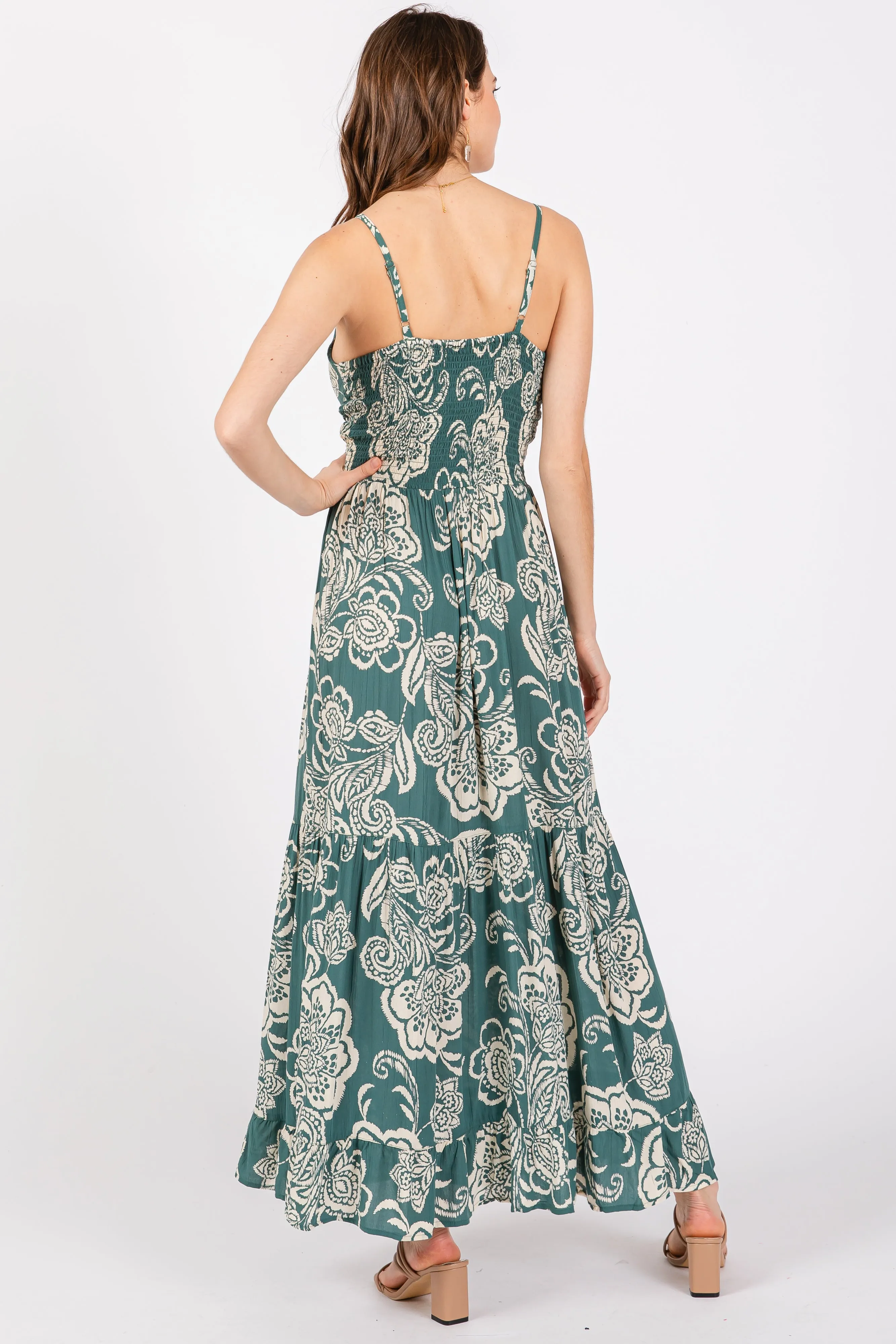 Green Floral Front Knot Twist Maxi Dress sold by Pinkblush product image thumbnail 3