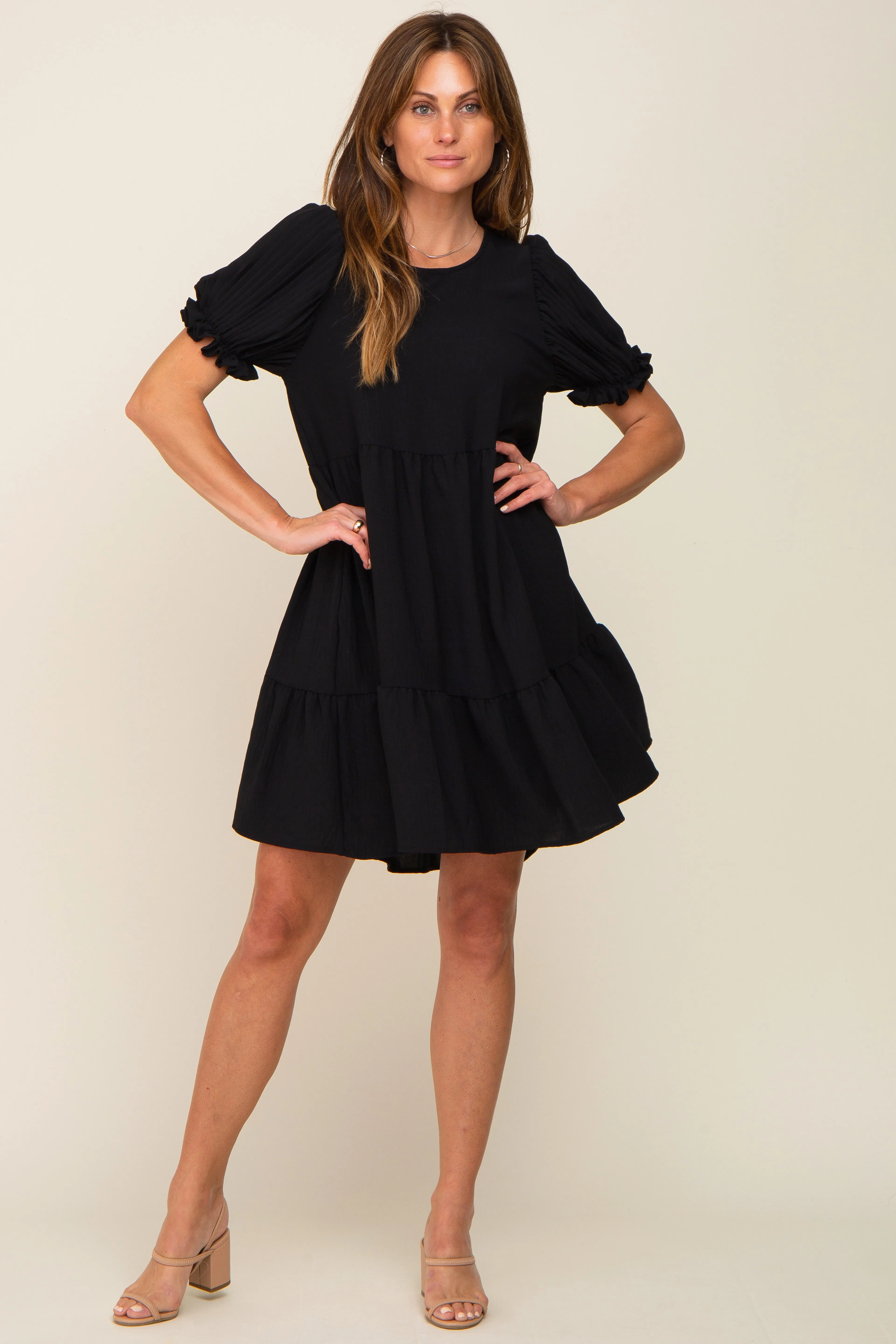 Black Tiered Puff Sleeve Dress sold by Pinkblush product image thumbnail 4