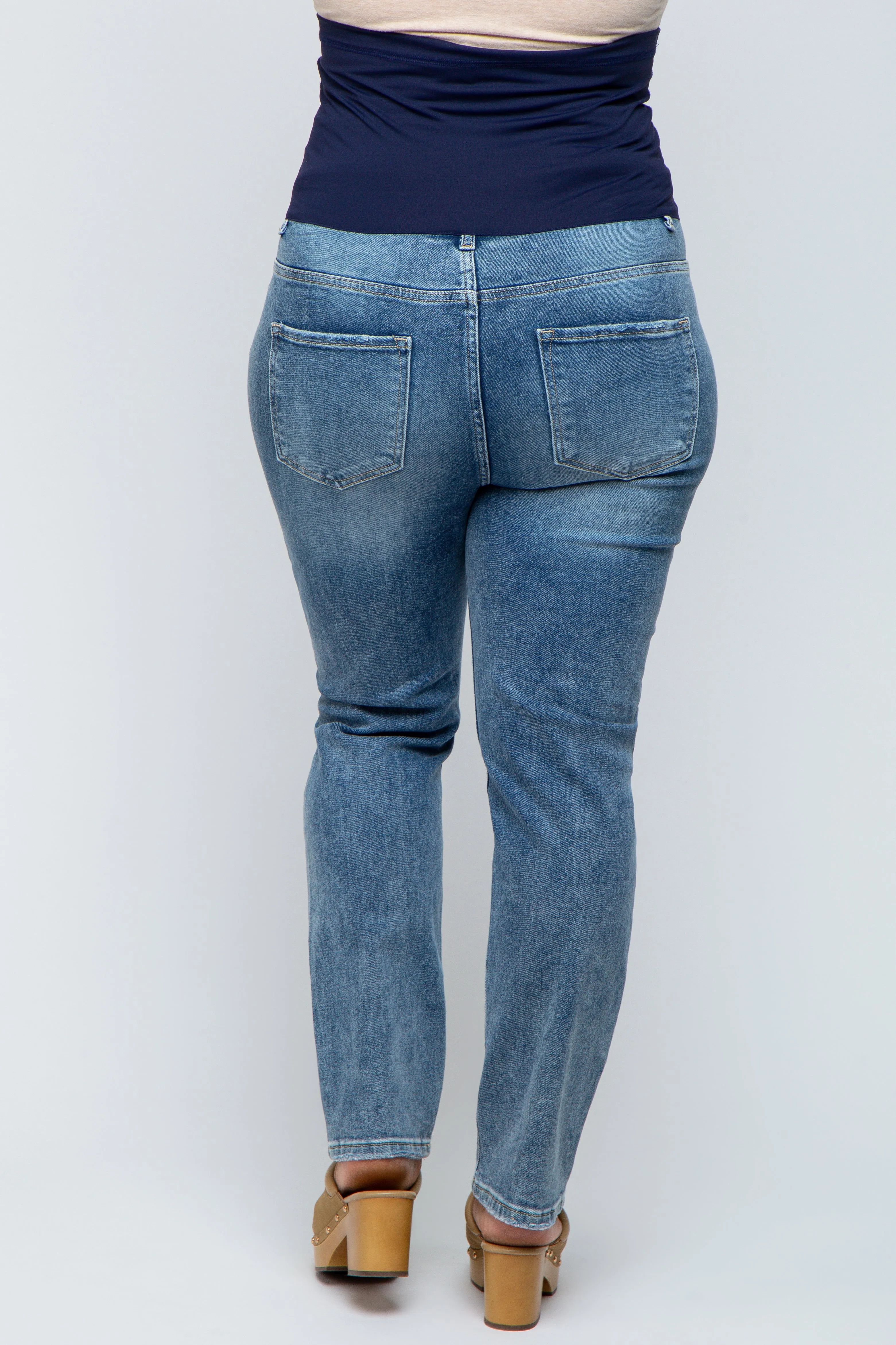 Blue Distressed Ripped Knee Maternity Plus Jeans sold by Pinkblush product image thumbnail 5