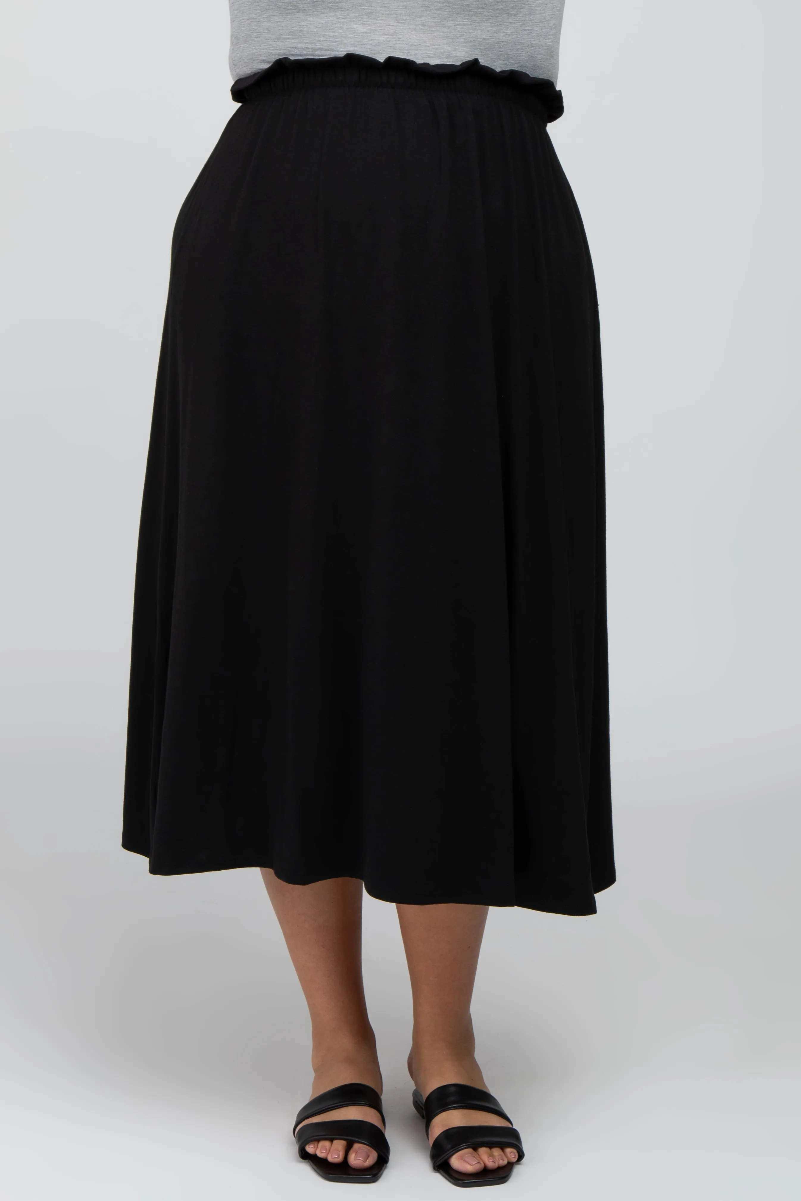 Black Gathered Waist Plus Midi Skirt sold by Pinkblush product image thumbnail 3