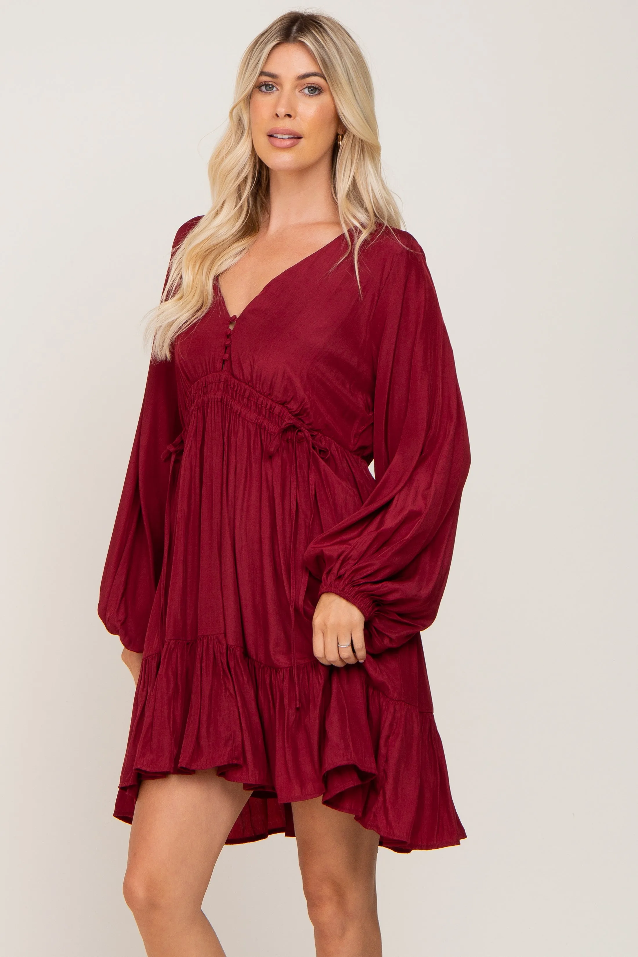 Burgundy V-Neck Cinched Dress sold by Pinkblush product image thumbnail 2