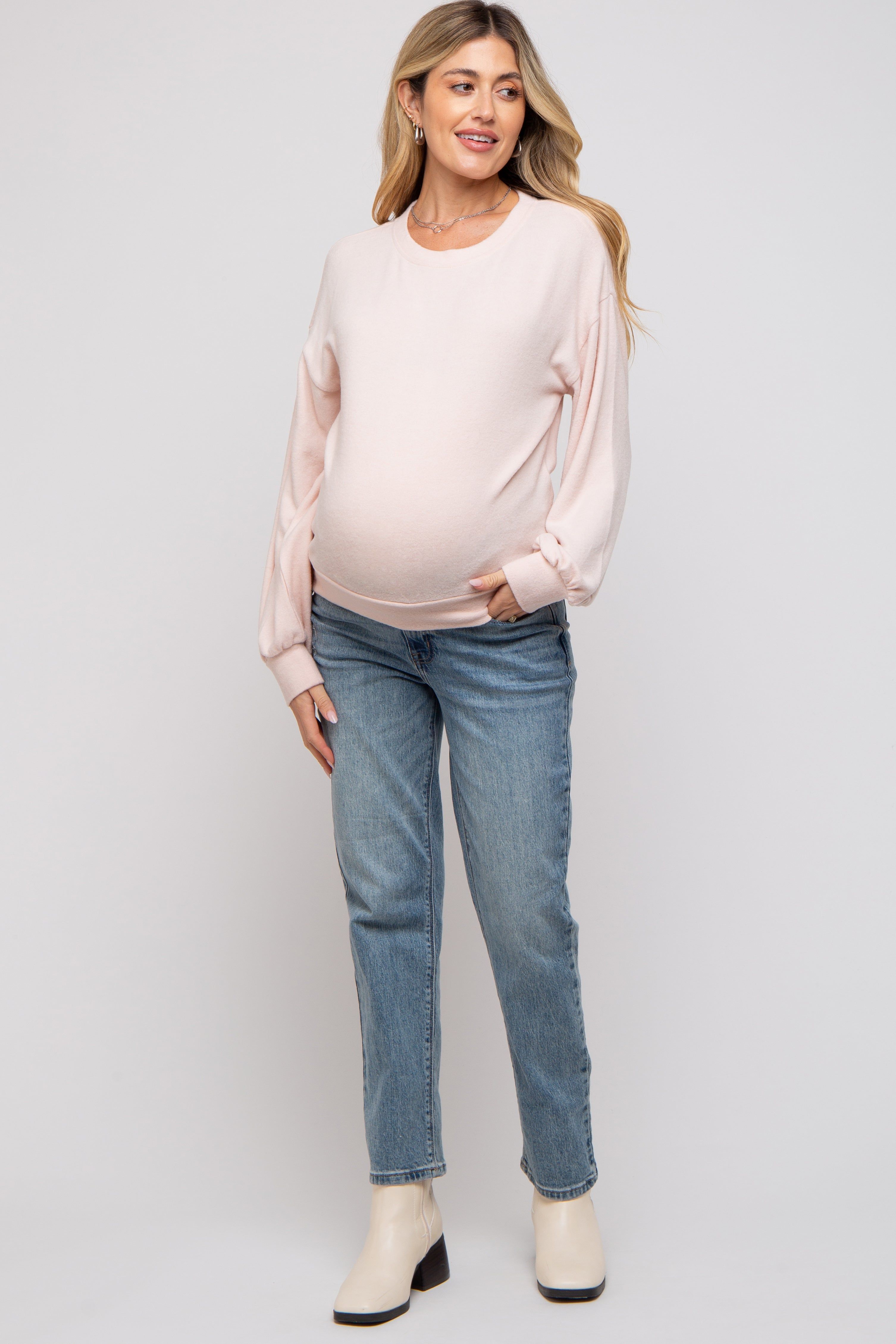 Light Pink Soft Knit Maternity Pullover Top sold by Pinkblush product image thumbnail 4