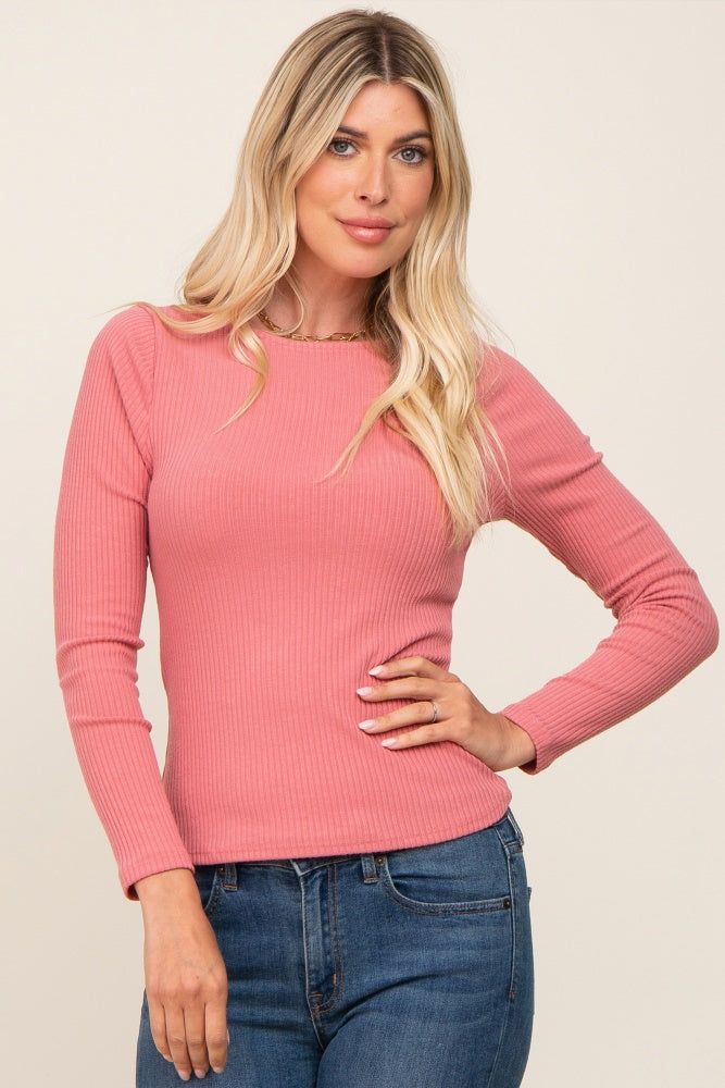 Mauve Ribbed Long Sleeve Maternity Crop Top sold by Pinkblush product image thumbnail 5