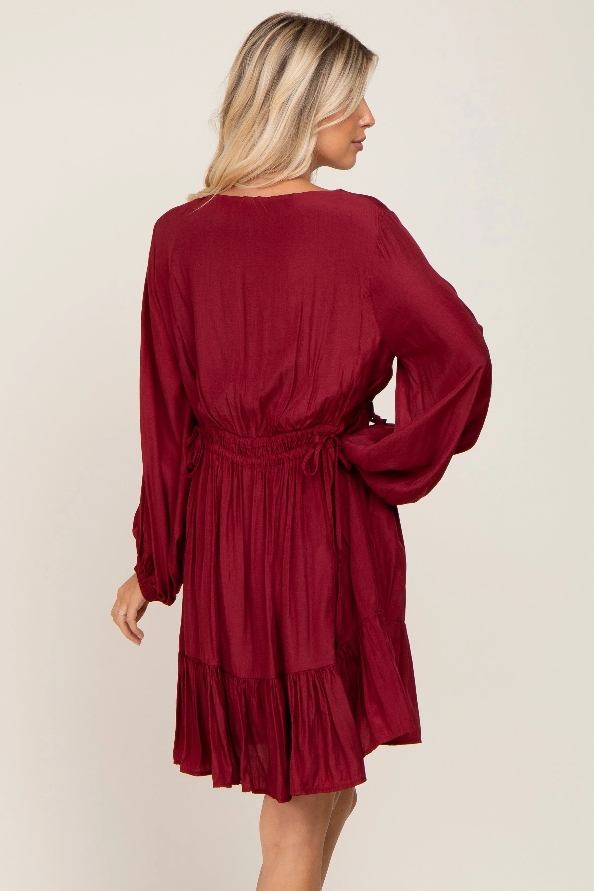 Burgundy V-Neck Cinched Dress sold by Pinkblush product image thumbnail 3