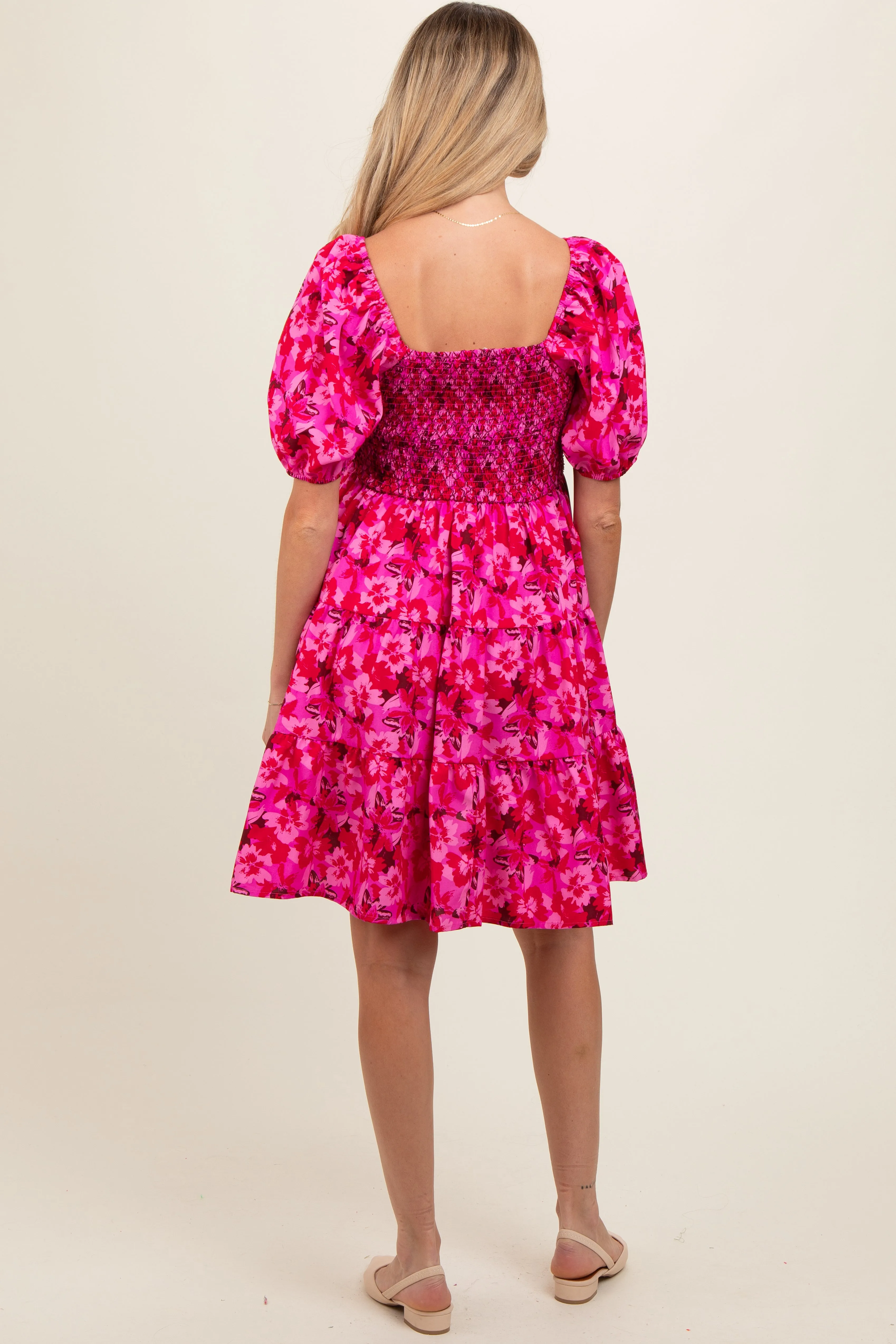 Fuchsia Floral Smocked Tiered Maternity Dress sold by Pinkblush product image thumbnail 3