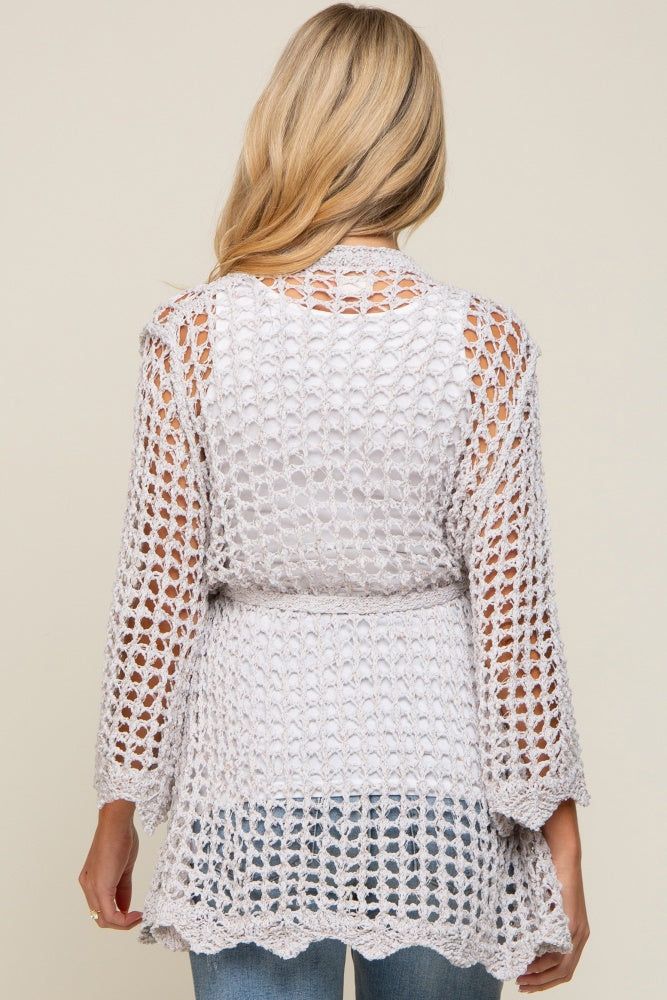 Light Grey Open Knit Waist Tie Maternity Cardigan sold by Pinkblush product image thumbnail 3