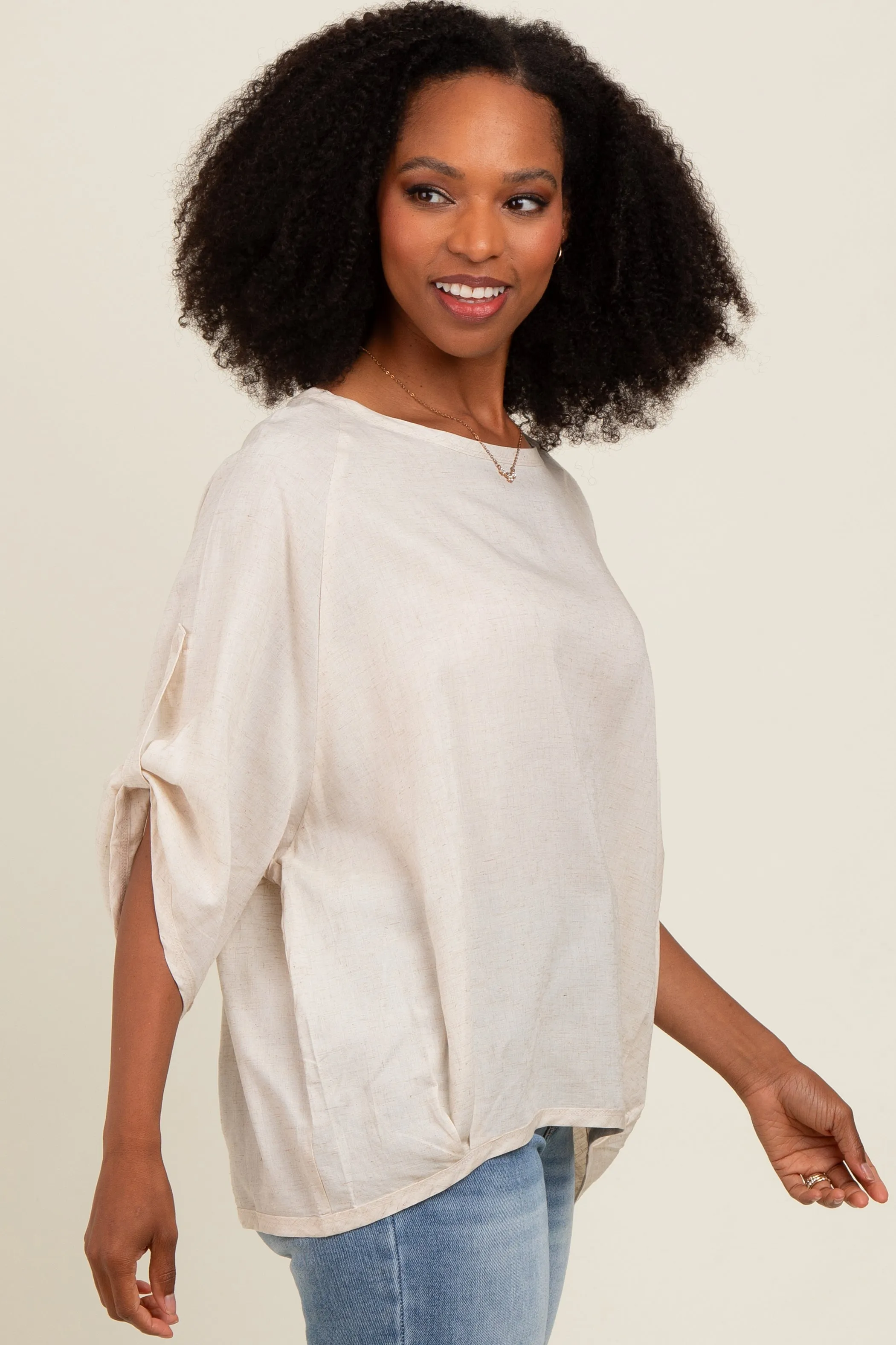 Cream Rolled Cuff Short Sleeve Top sold by Pinkblush product image thumbnail 3