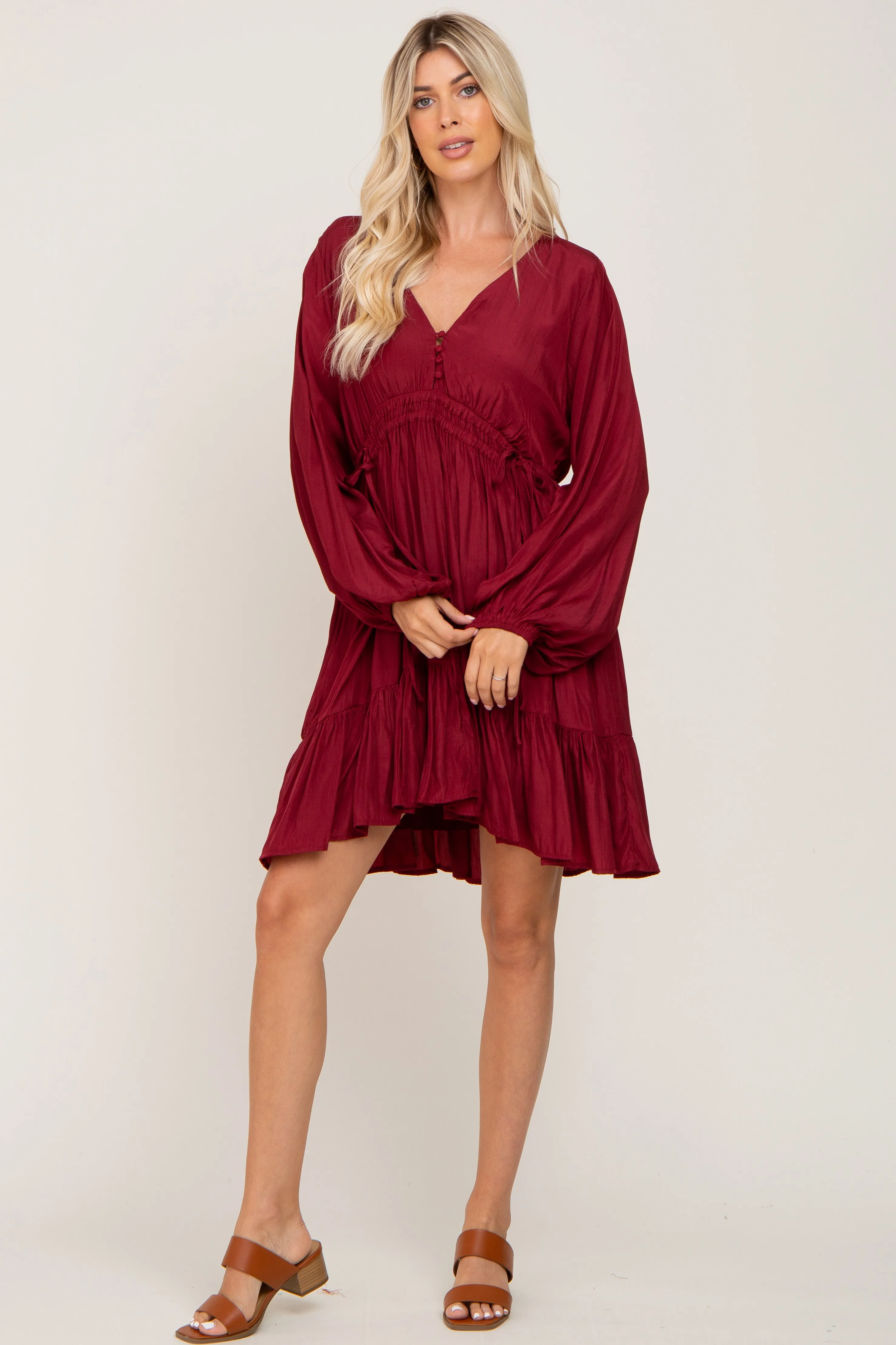 Burgundy V-Neck Cinched Dress sold by Pinkblush product image thumbnail 4