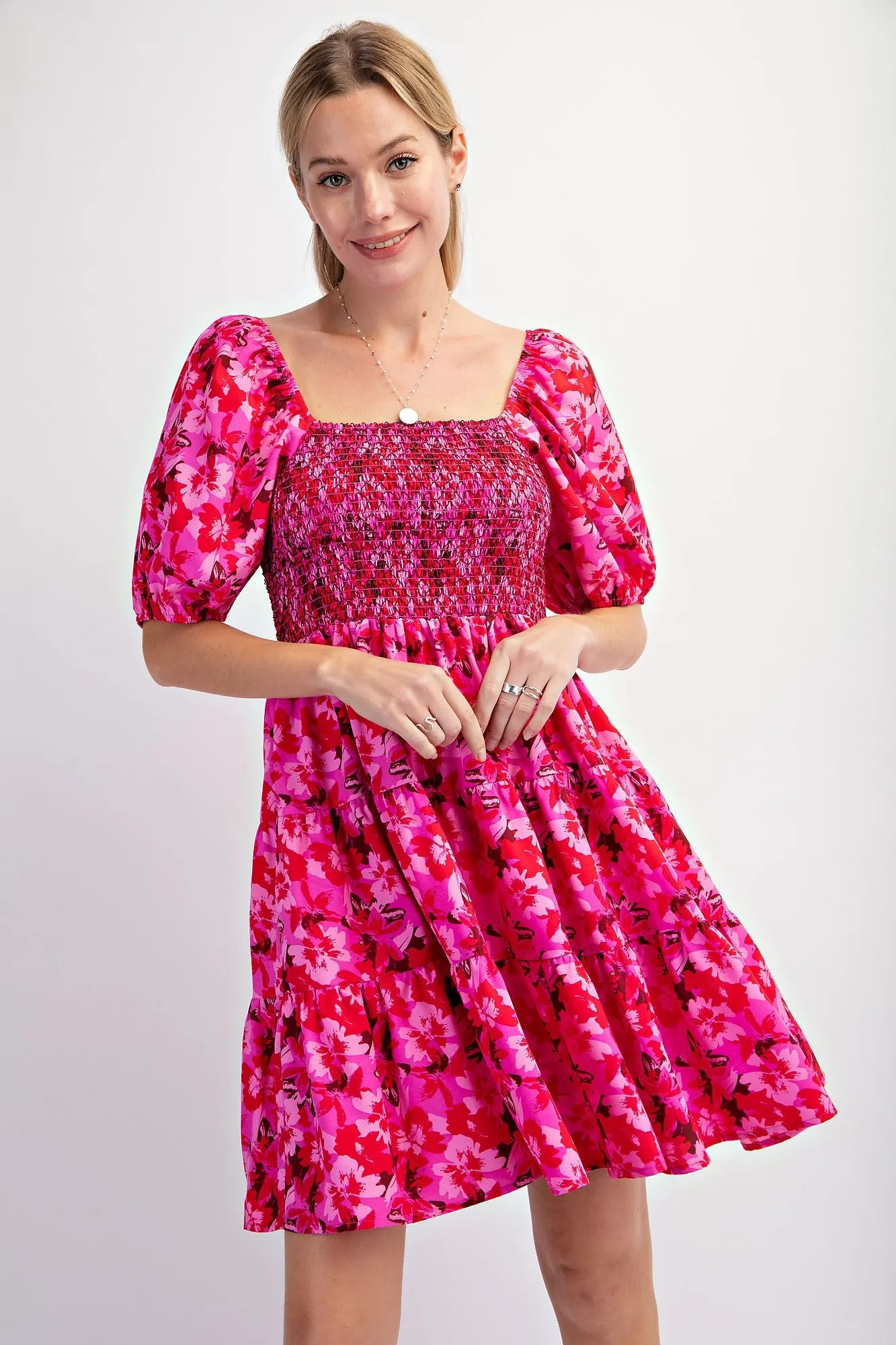 Fuchsia Floral Smocked Tiered Maternity Dress sold by Pinkblush product image thumbnail 4