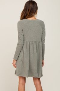 Light Olive Heathered Long Sleeve Dress sold by Pinkblush