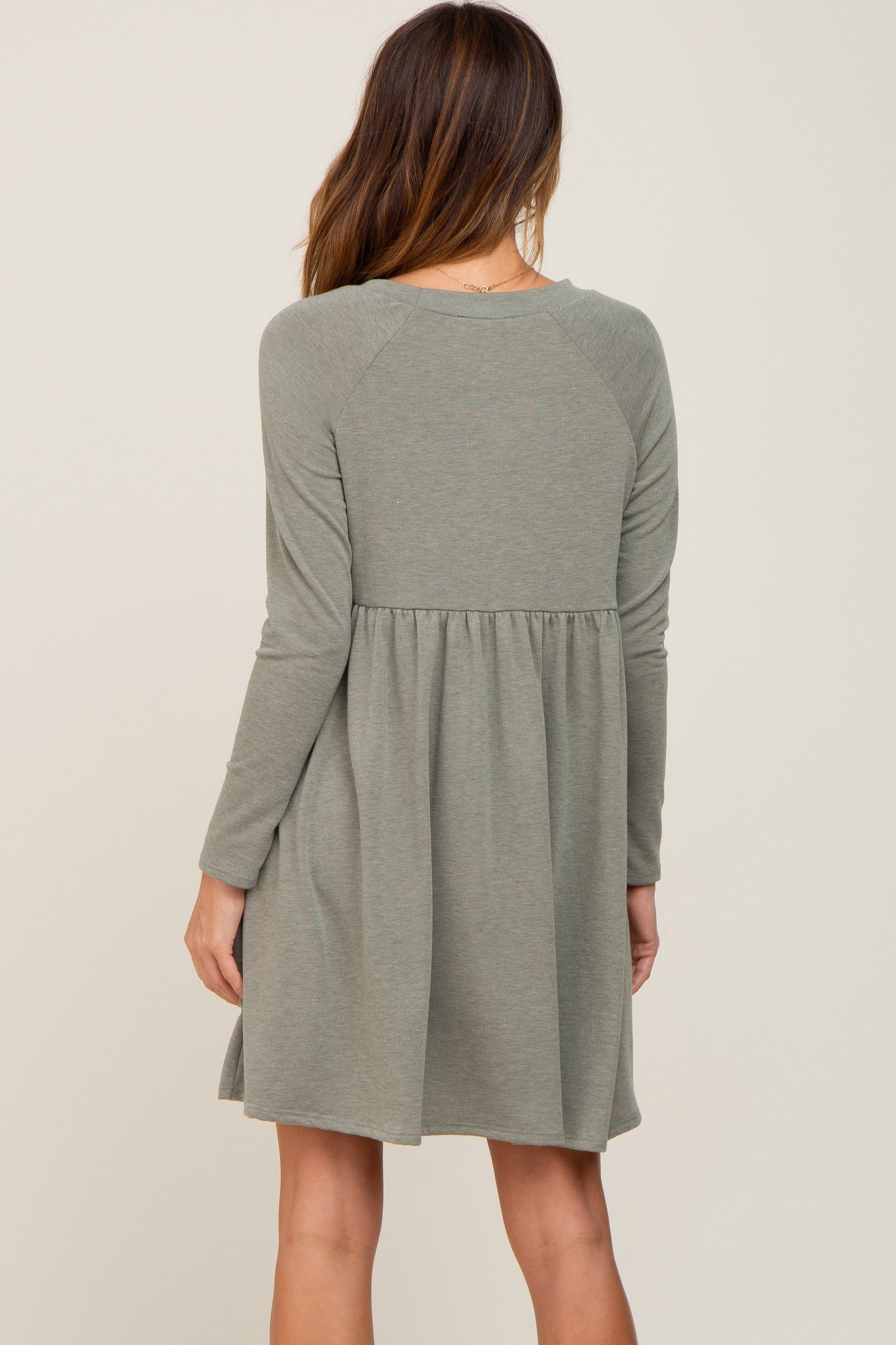 Light Olive Heathered Long Sleeve Dress sold by Pinkblush product image thumbnail 3