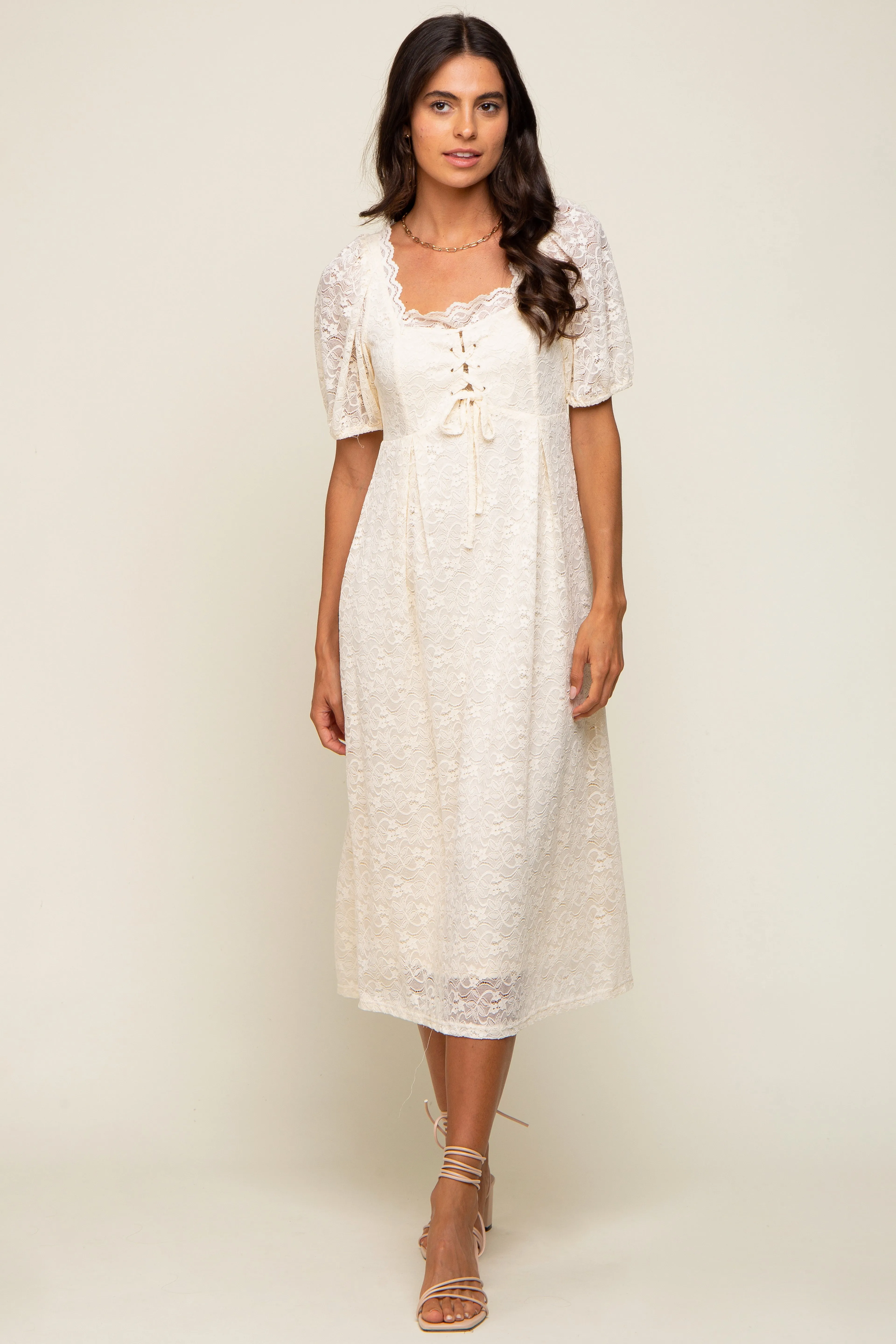 Cream Lace Cutout Maternity Midi Dress sold by Pinkblush product image thumbnail 5