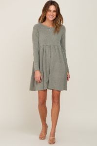 Light Olive Heathered Long Sleeve Dress sold by Pinkblush