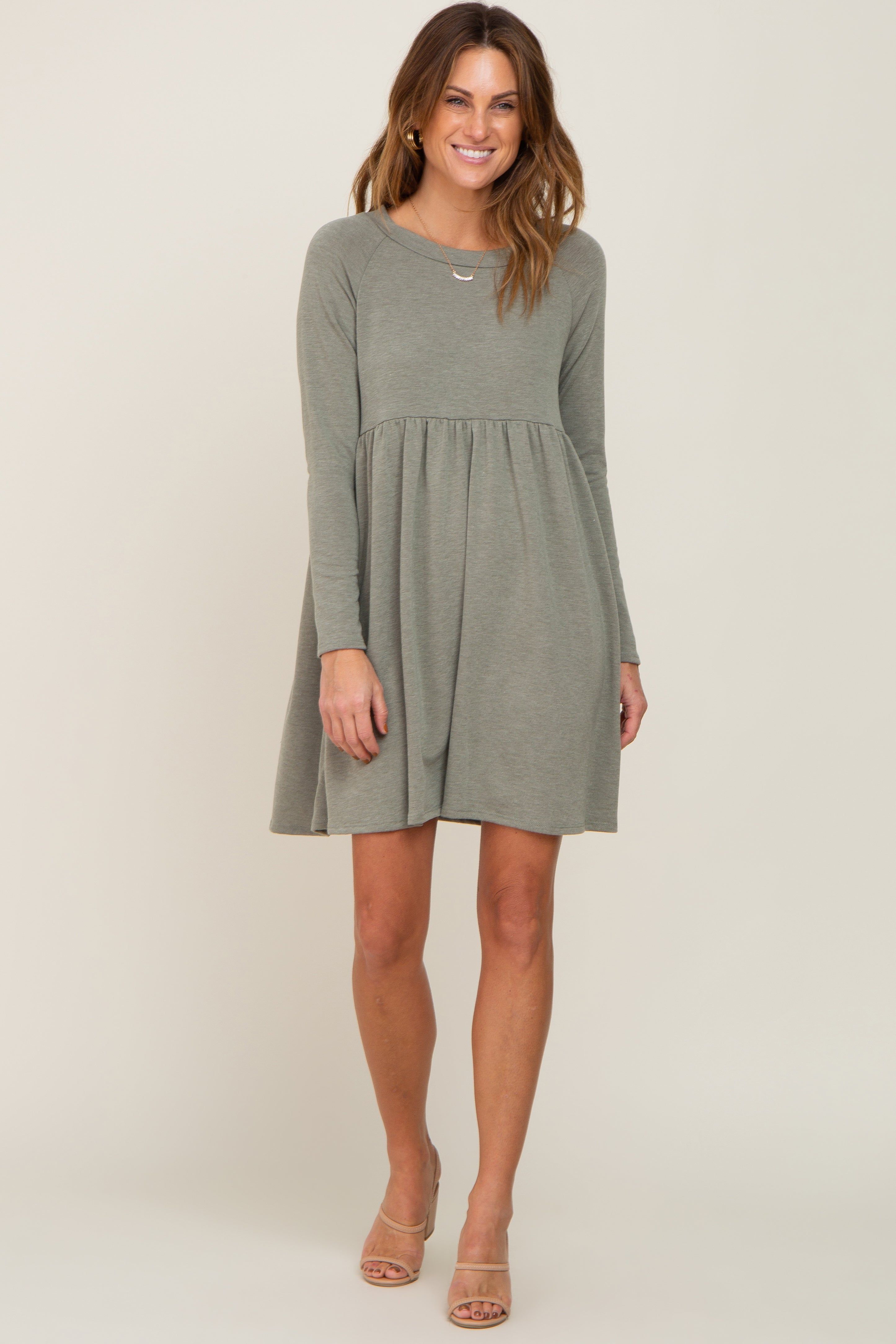 Light Olive Heathered Long Sleeve Dress sold by Pinkblush product image thumbnail 4