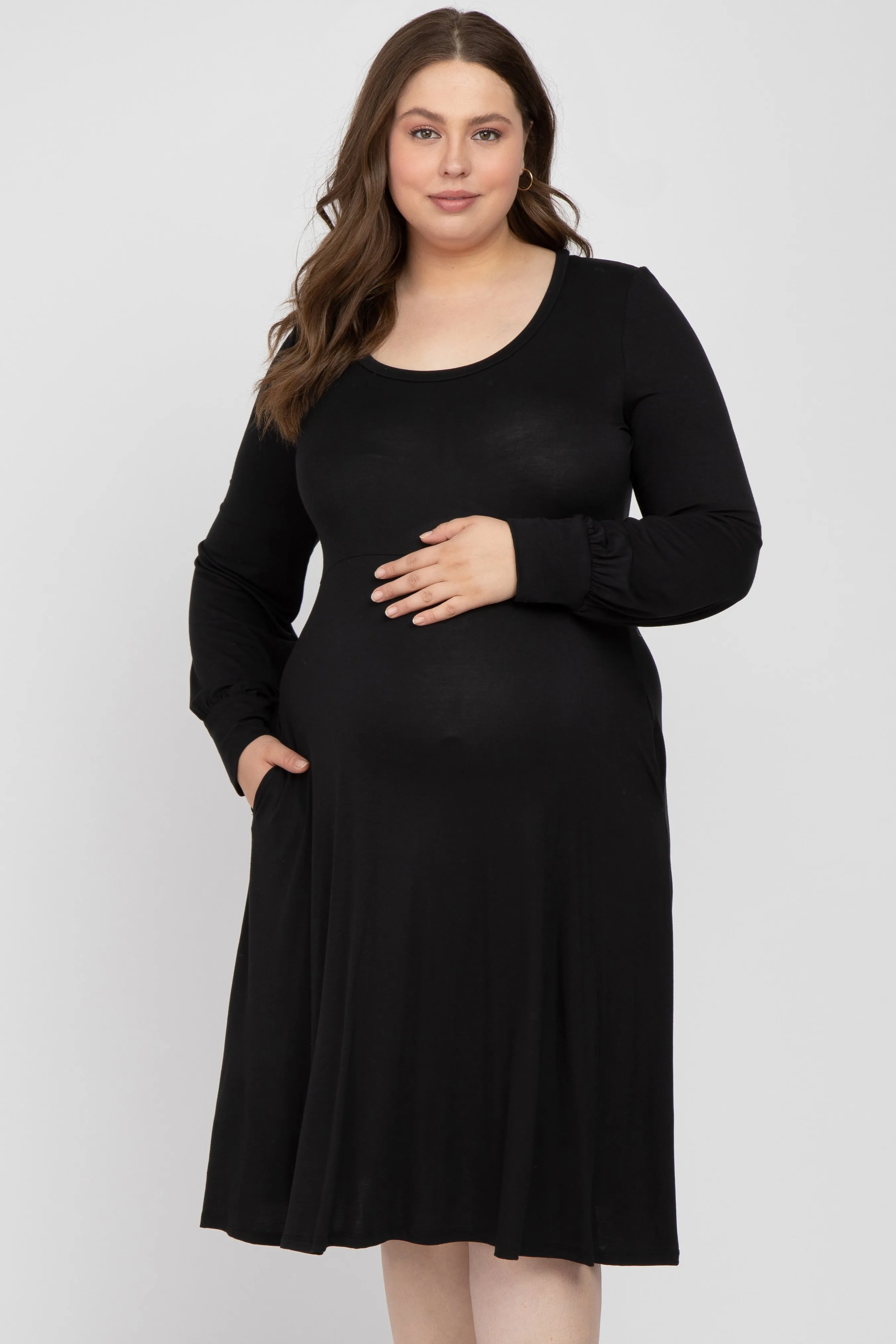 Black Bubble Sleeve Maternity Plus Midi Dress sold by Pinkblush product image thumbnail 4
