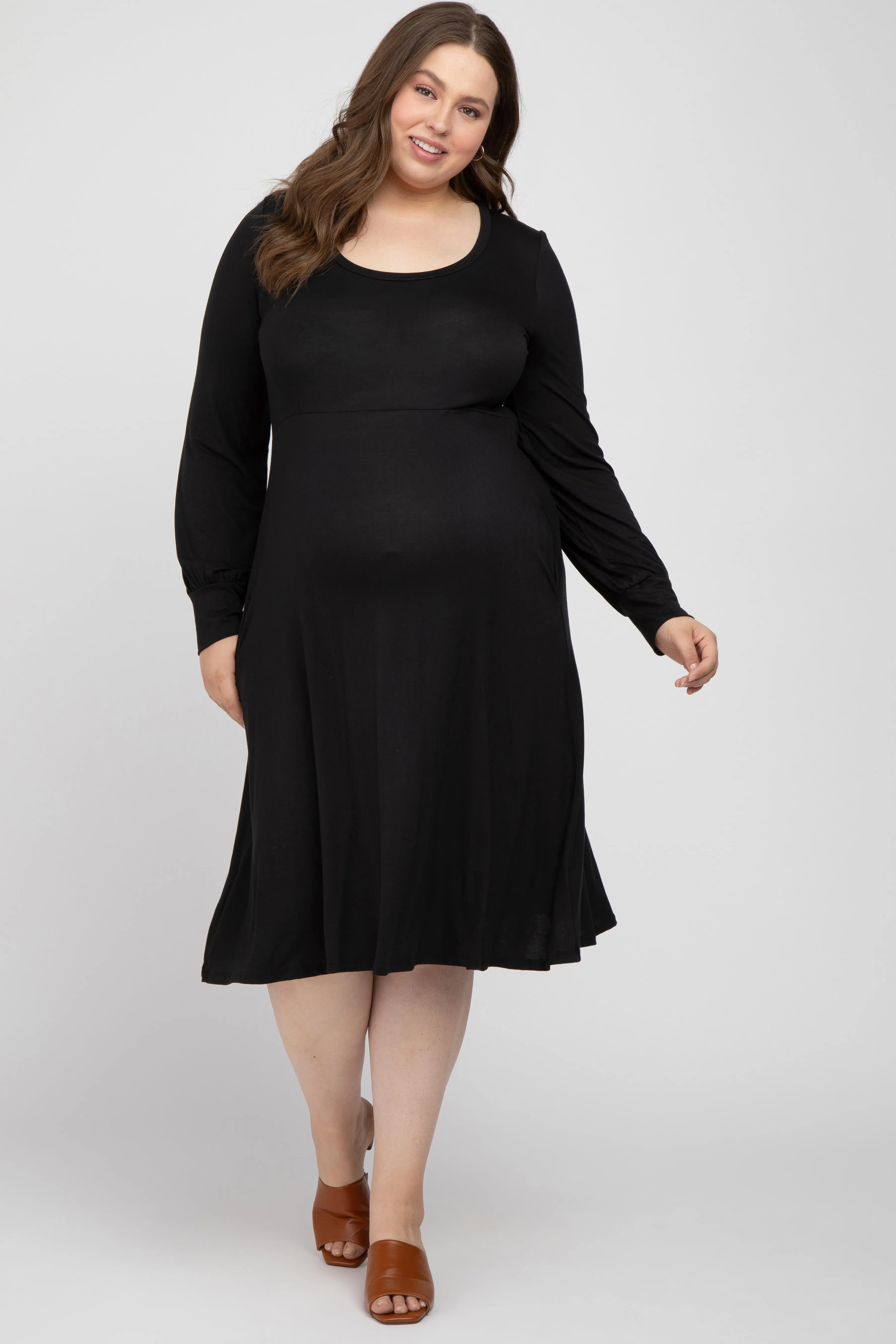 Black Bubble Sleeve Maternity Plus Midi Dress sold by Pinkblush