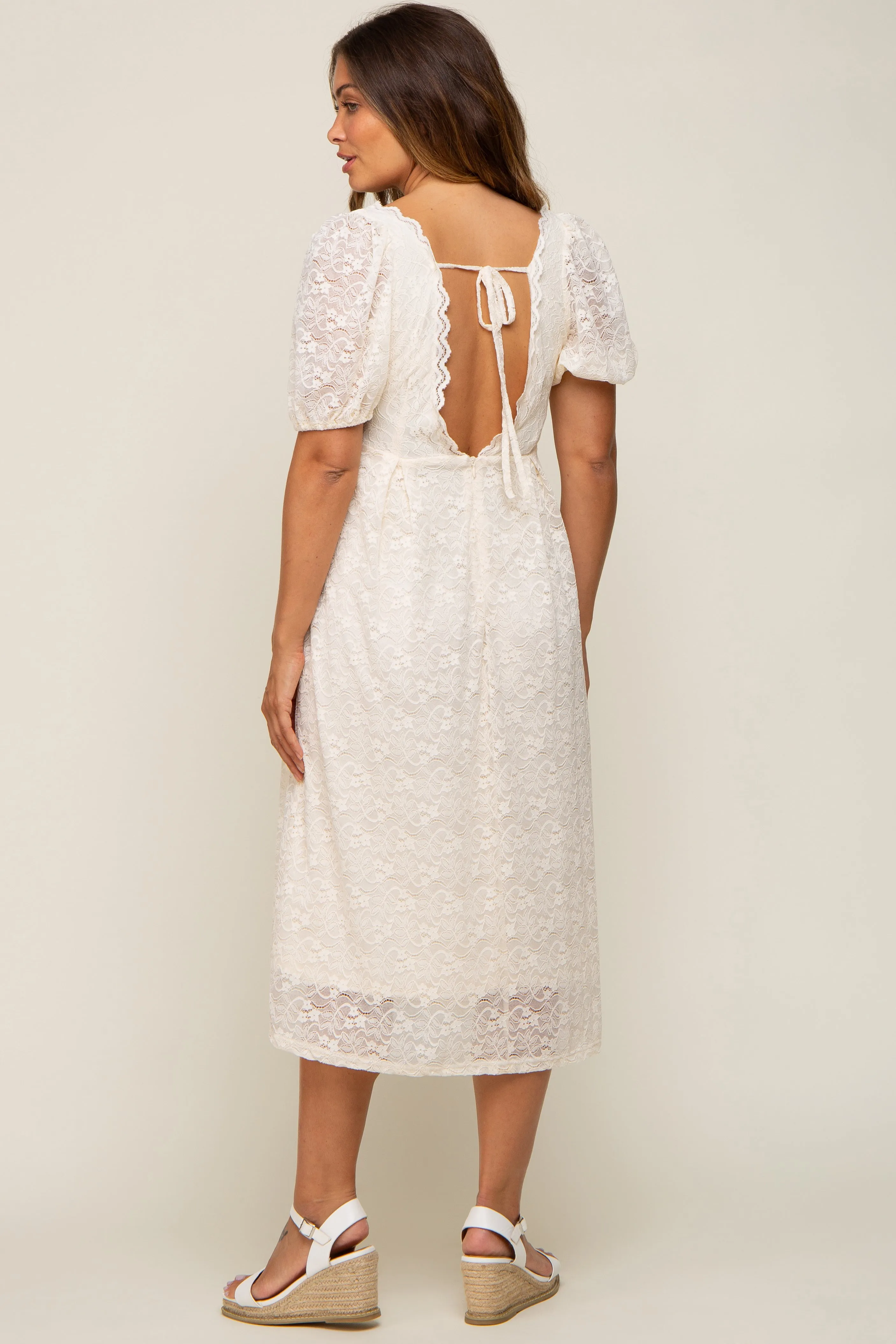 Cream Lace Cutout Maternity Midi Dress sold by Pinkblush product image thumbnail 3