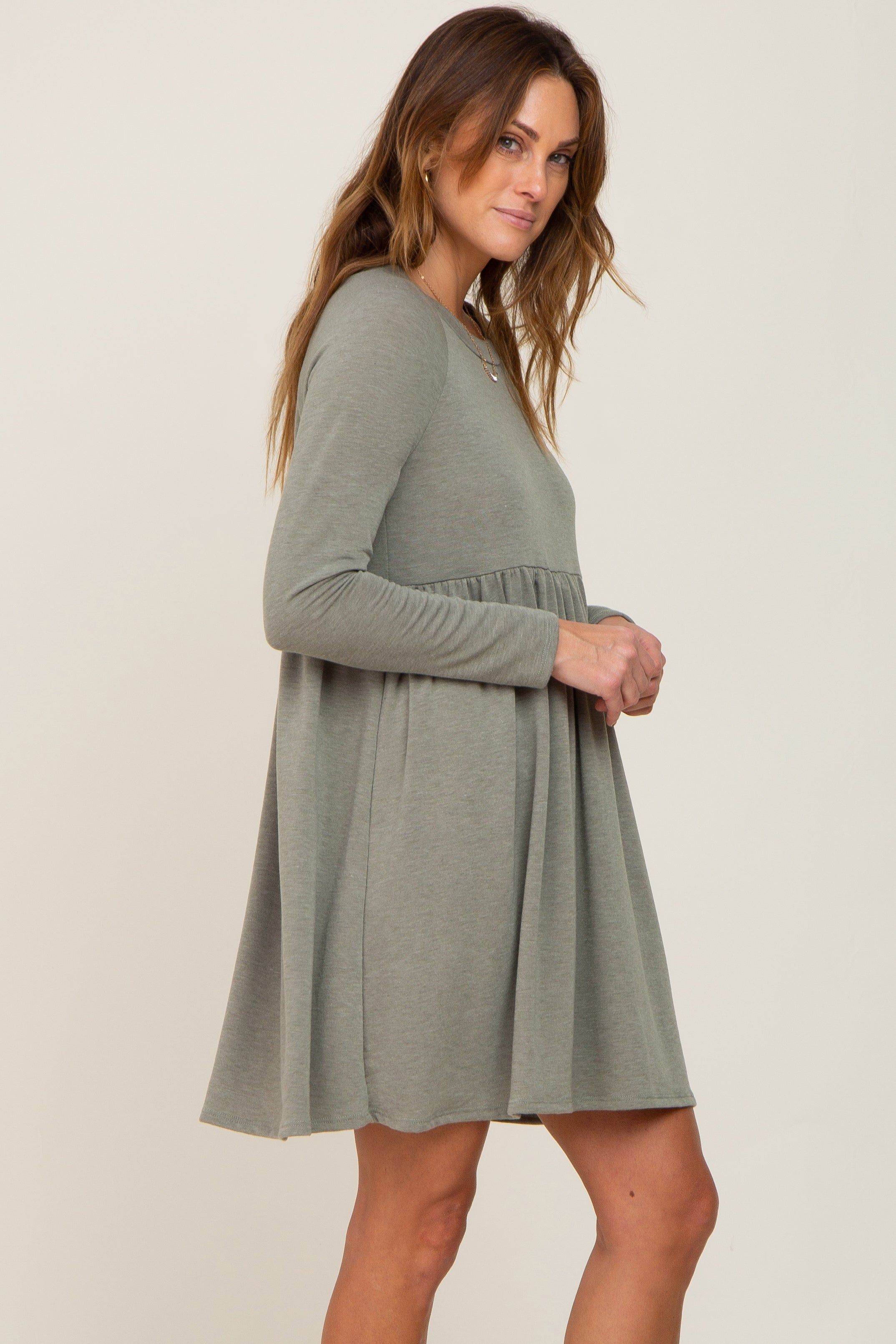 Light Olive Heathered Long Sleeve Dress sold by Pinkblush product image thumbnail 2