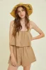 Caramel Crinkled Ruffled Cami Romper sold by Pinkblush
