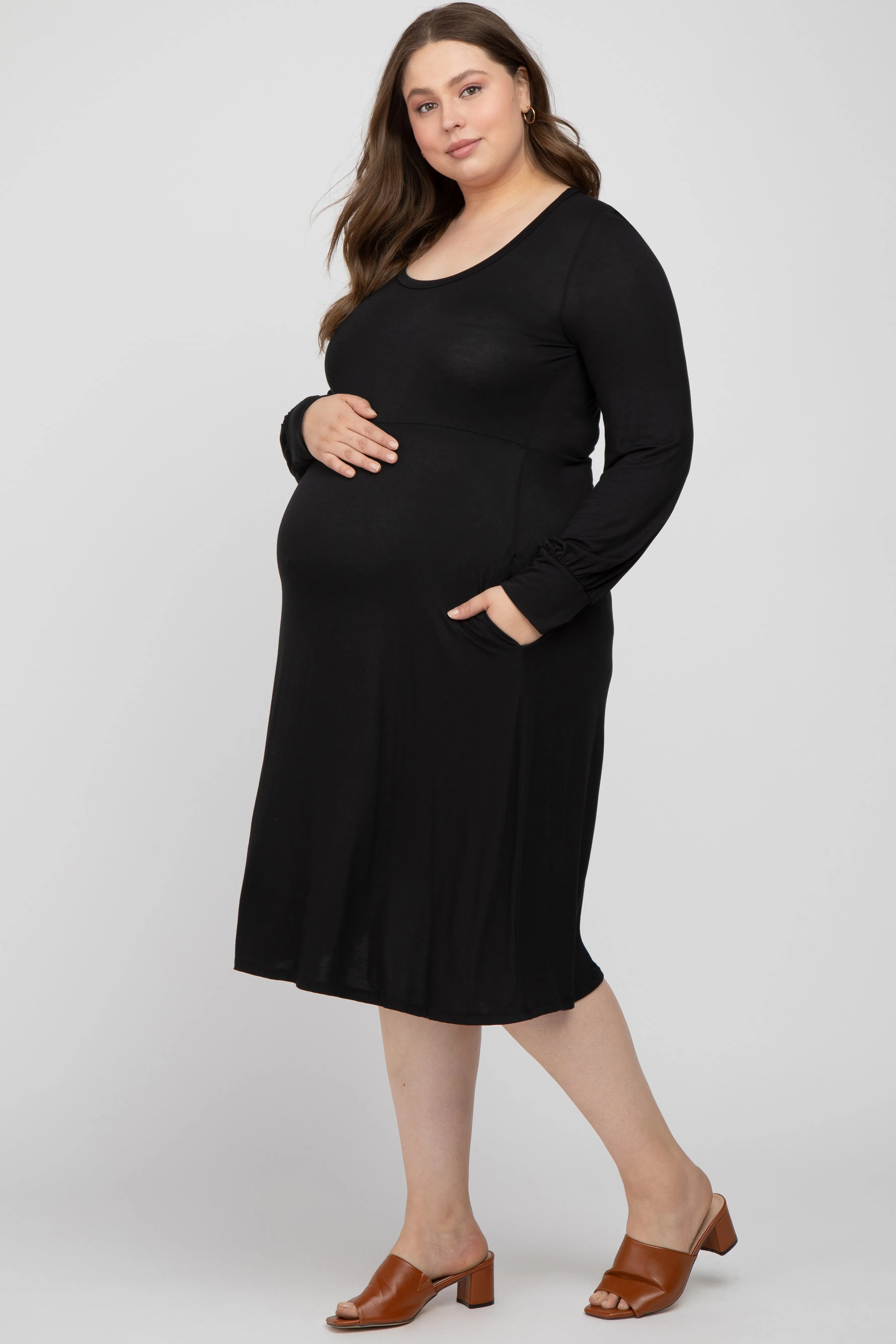 Black Bubble Sleeve Maternity Plus Midi Dress sold by Pinkblush product image thumbnail 2