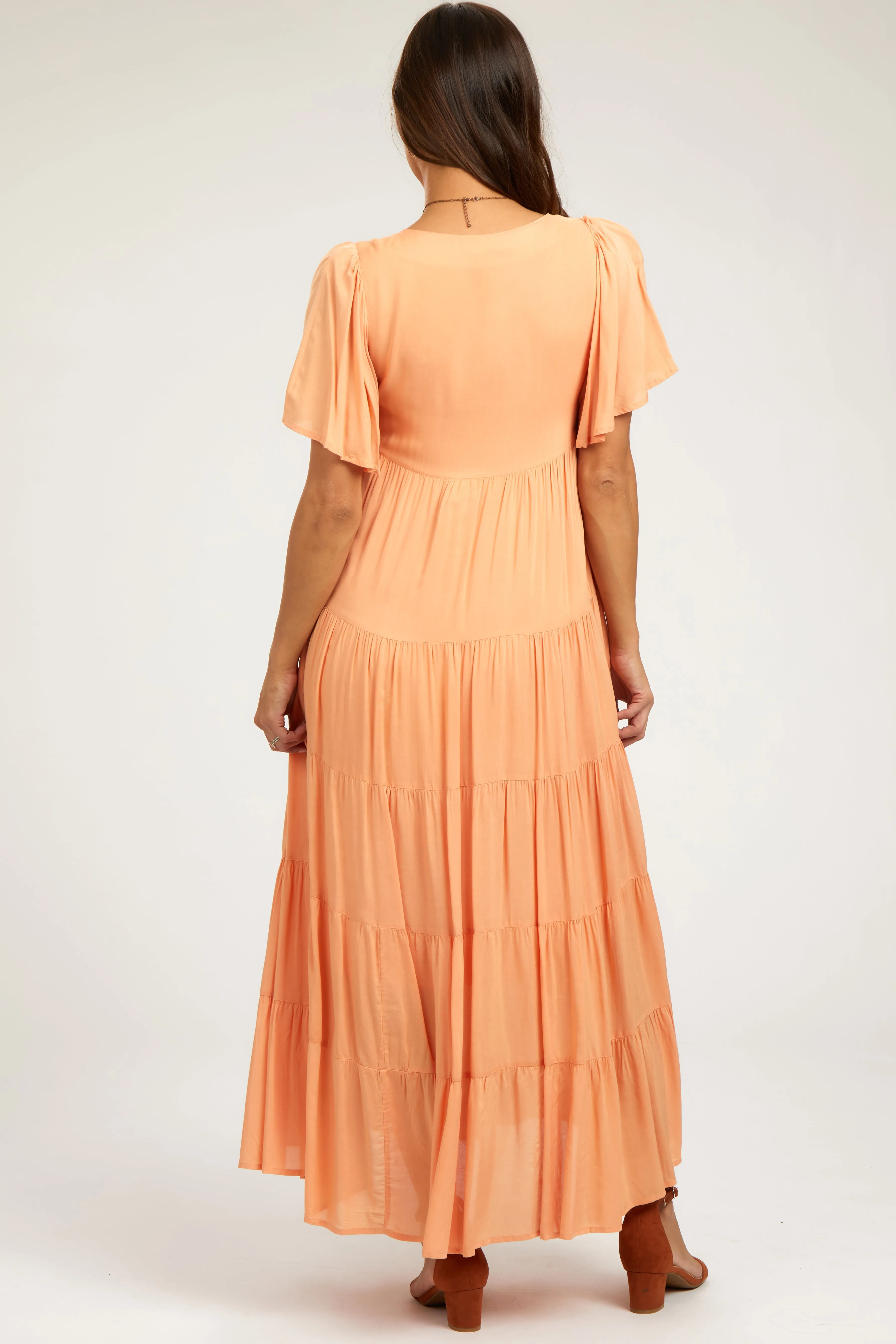 Orange Button Detail Tiered Maternity Maxi Dress sold by Pinkblush product image thumbnail 3
