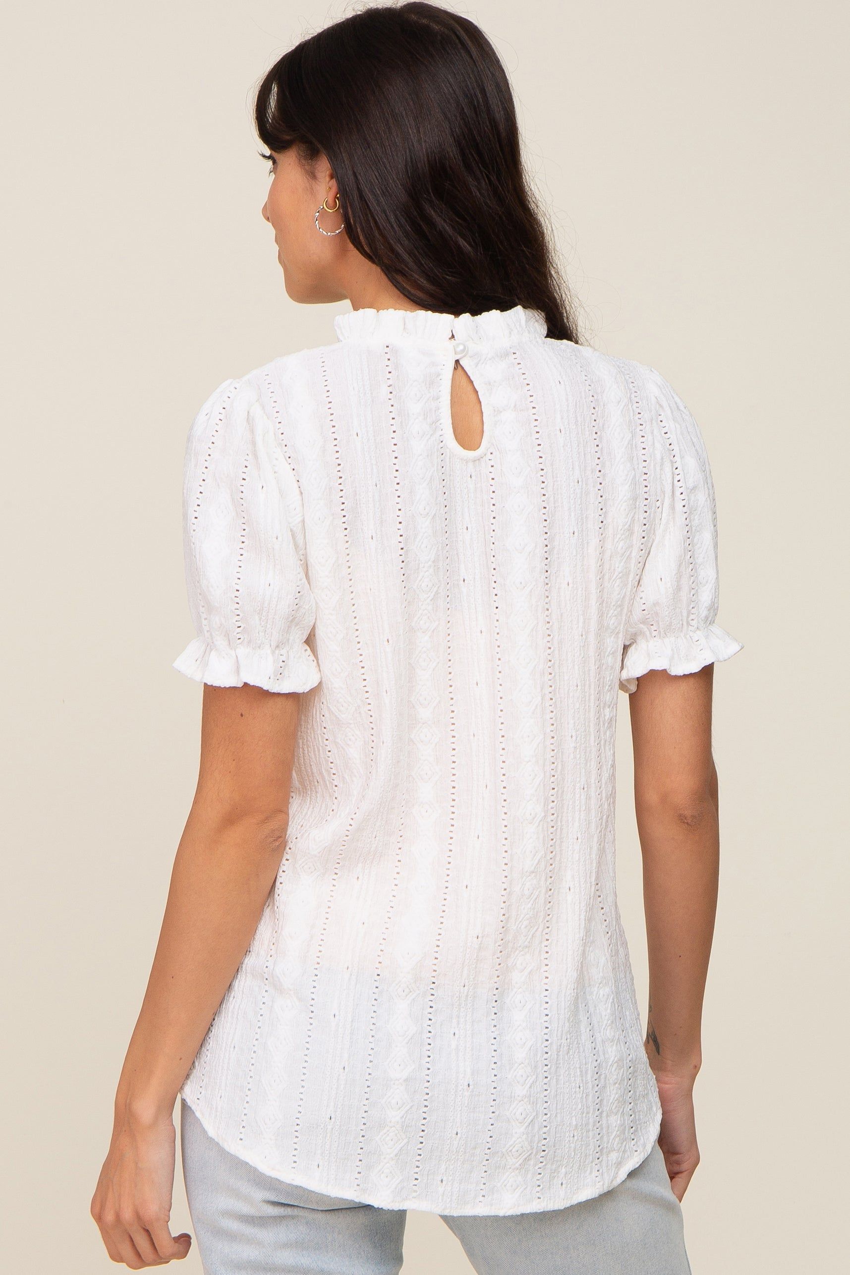 Ivory Eyelet Textured Mock Neck Top sold by Pinkblush product image thumbnail 3