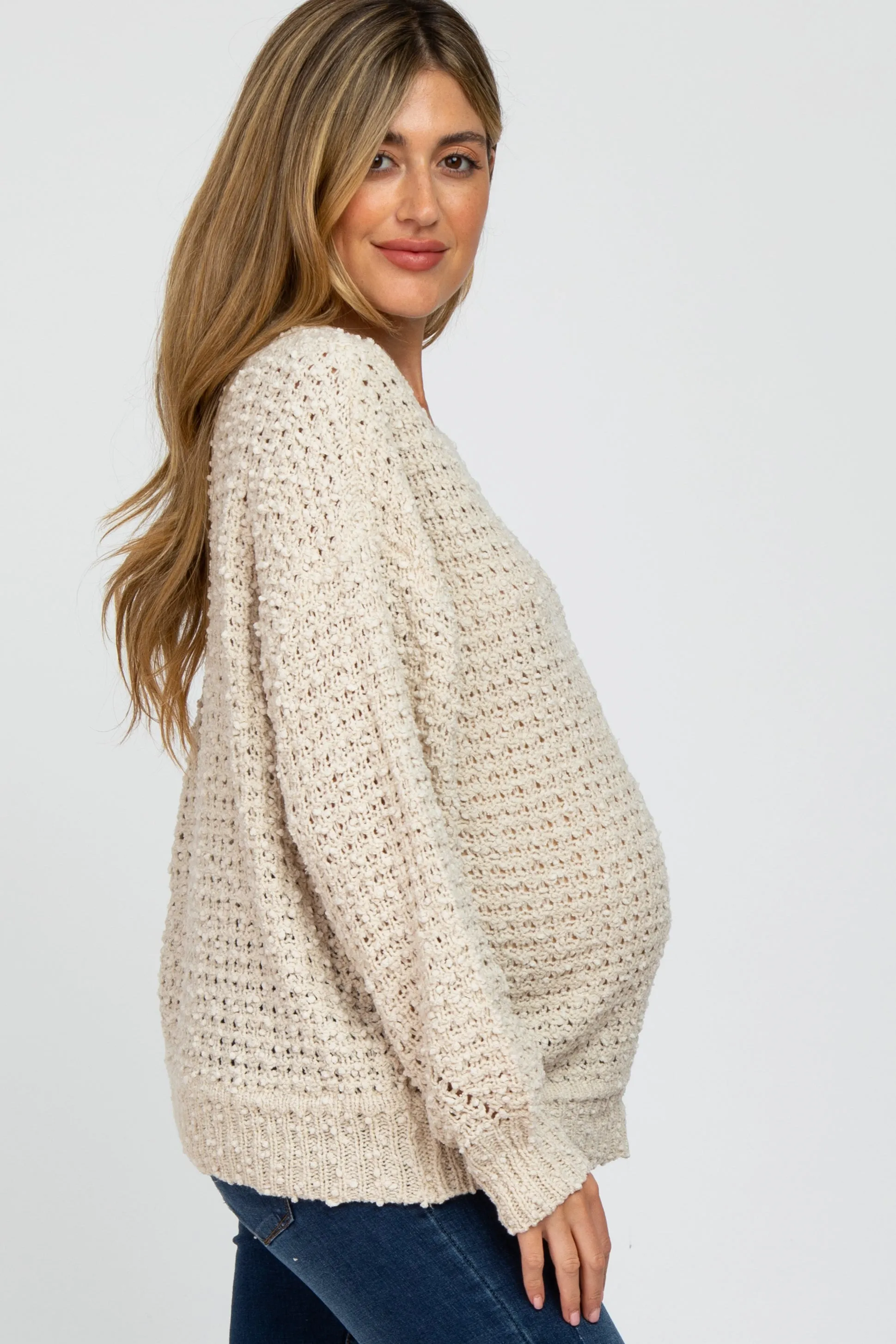 Beige Chunky Knit Maternity Sweater sold by Pinkblush product image thumbnail 2