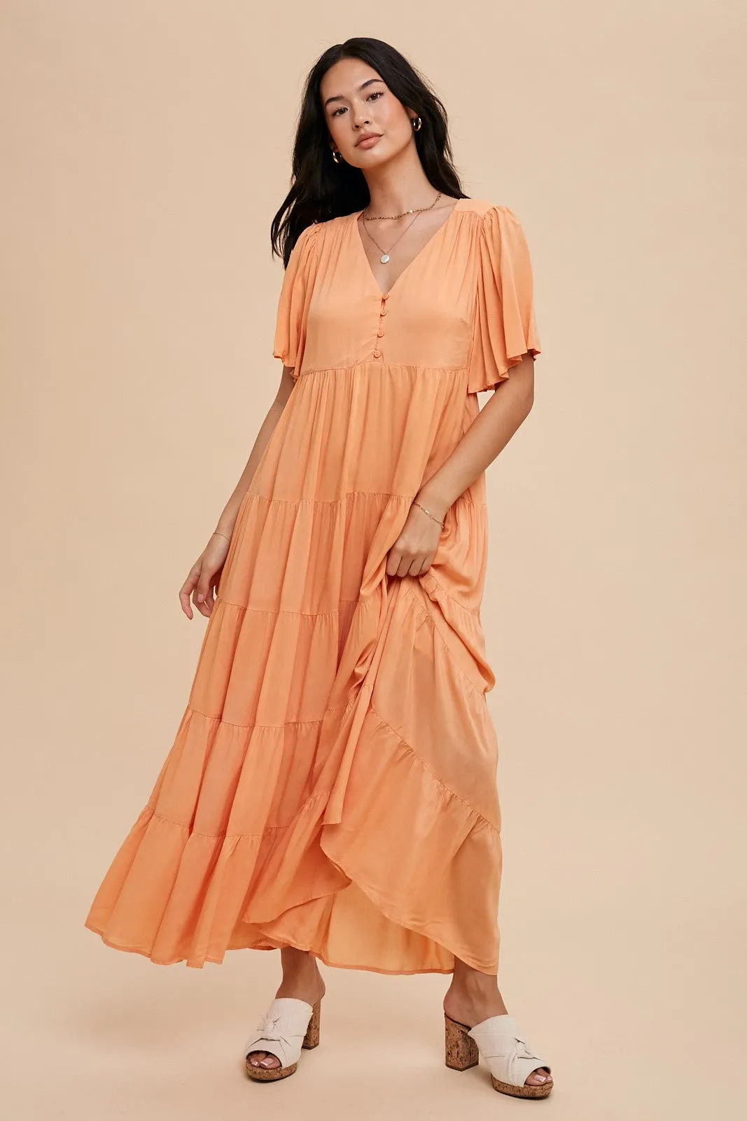 Orange Button Detail Tiered Maternity Maxi Dress sold by Pinkblush product image thumbnail 4