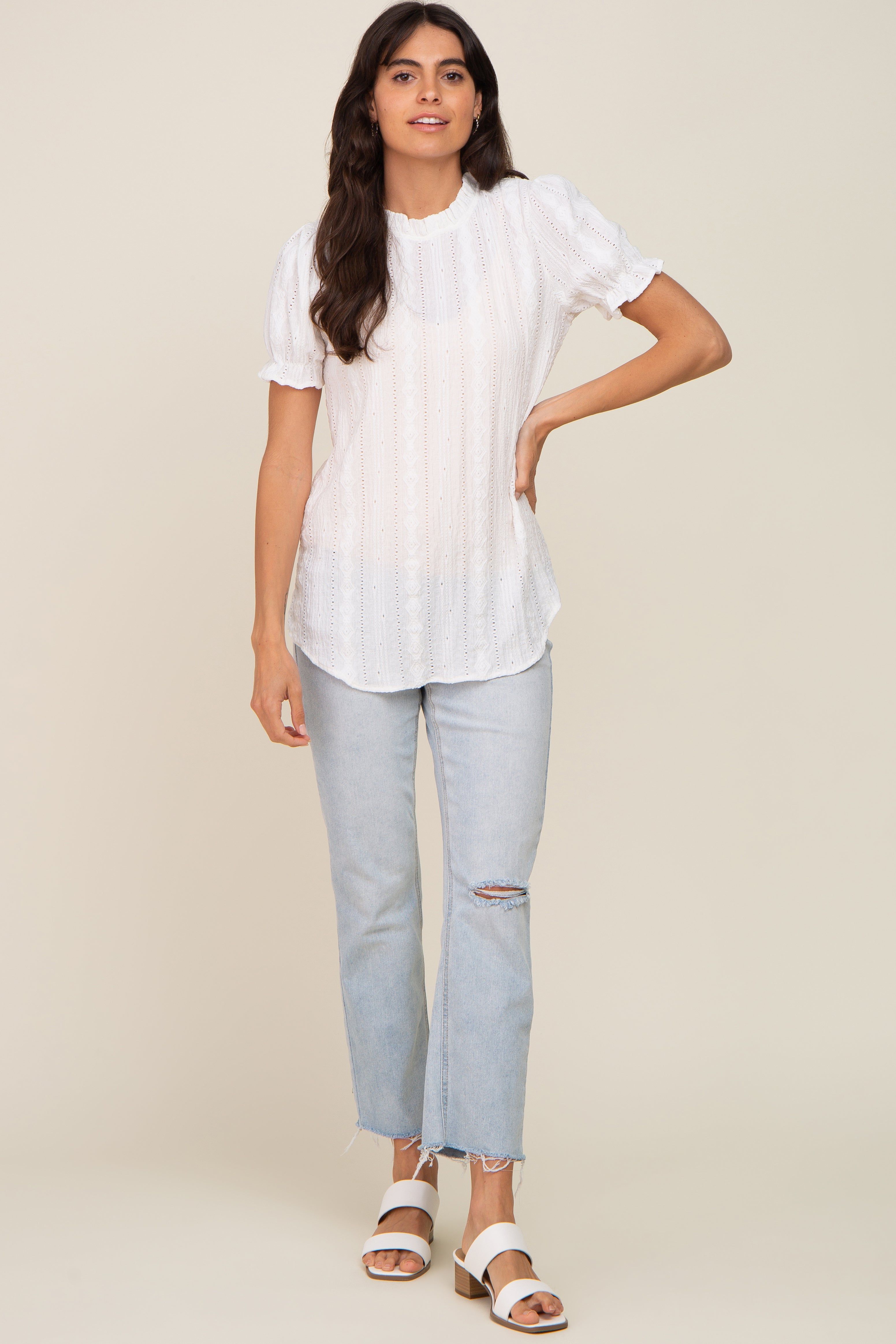 Ivory Eyelet Textured Mock Neck Top sold by Pinkblush product image thumbnail 4