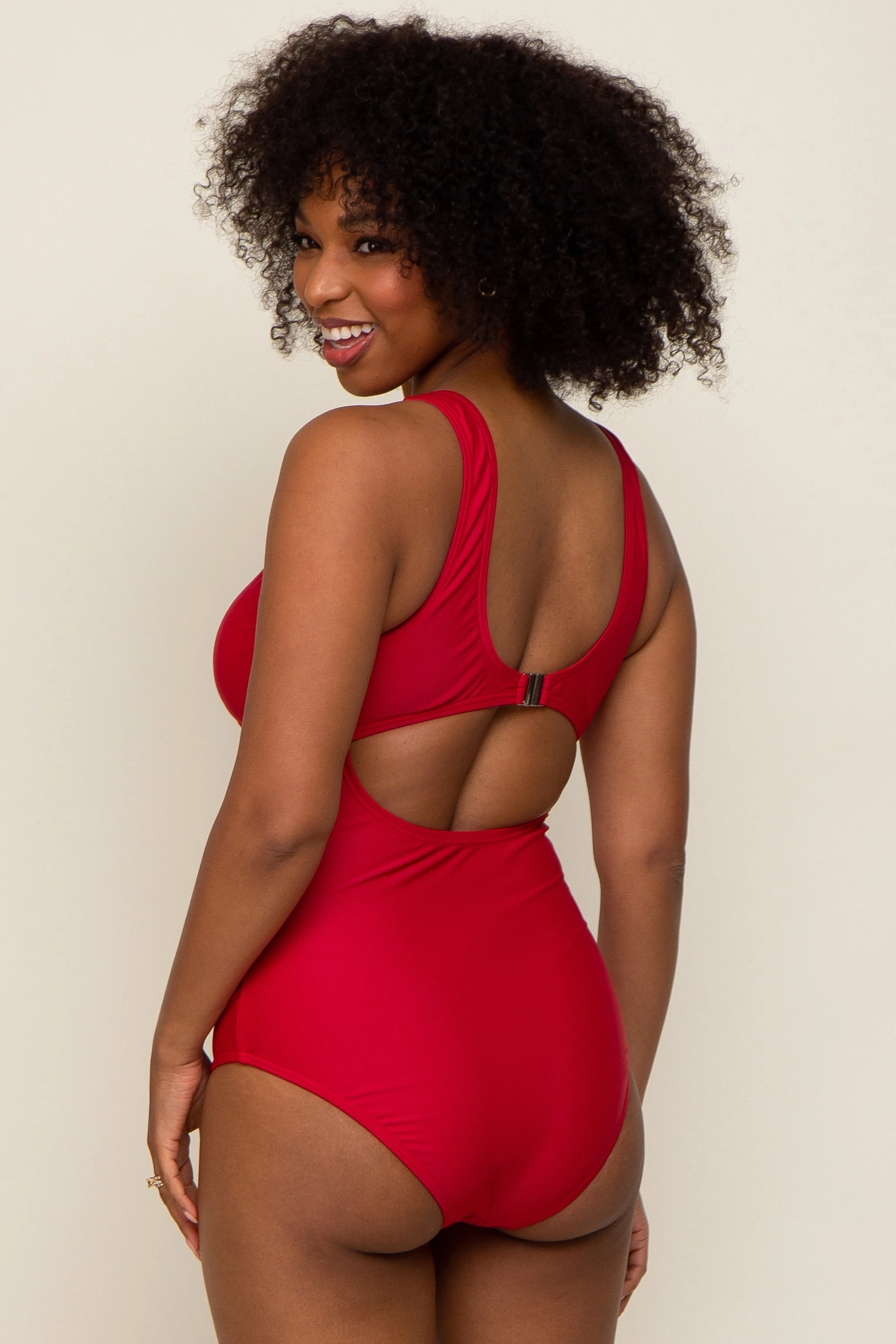 Red Front Twist Open Back One Piece Swimsuit sold by Pinkblush product image thumbnail 3