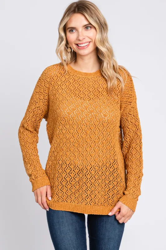 Gold Chenille Open Knit Sweater sold by Pinkblush