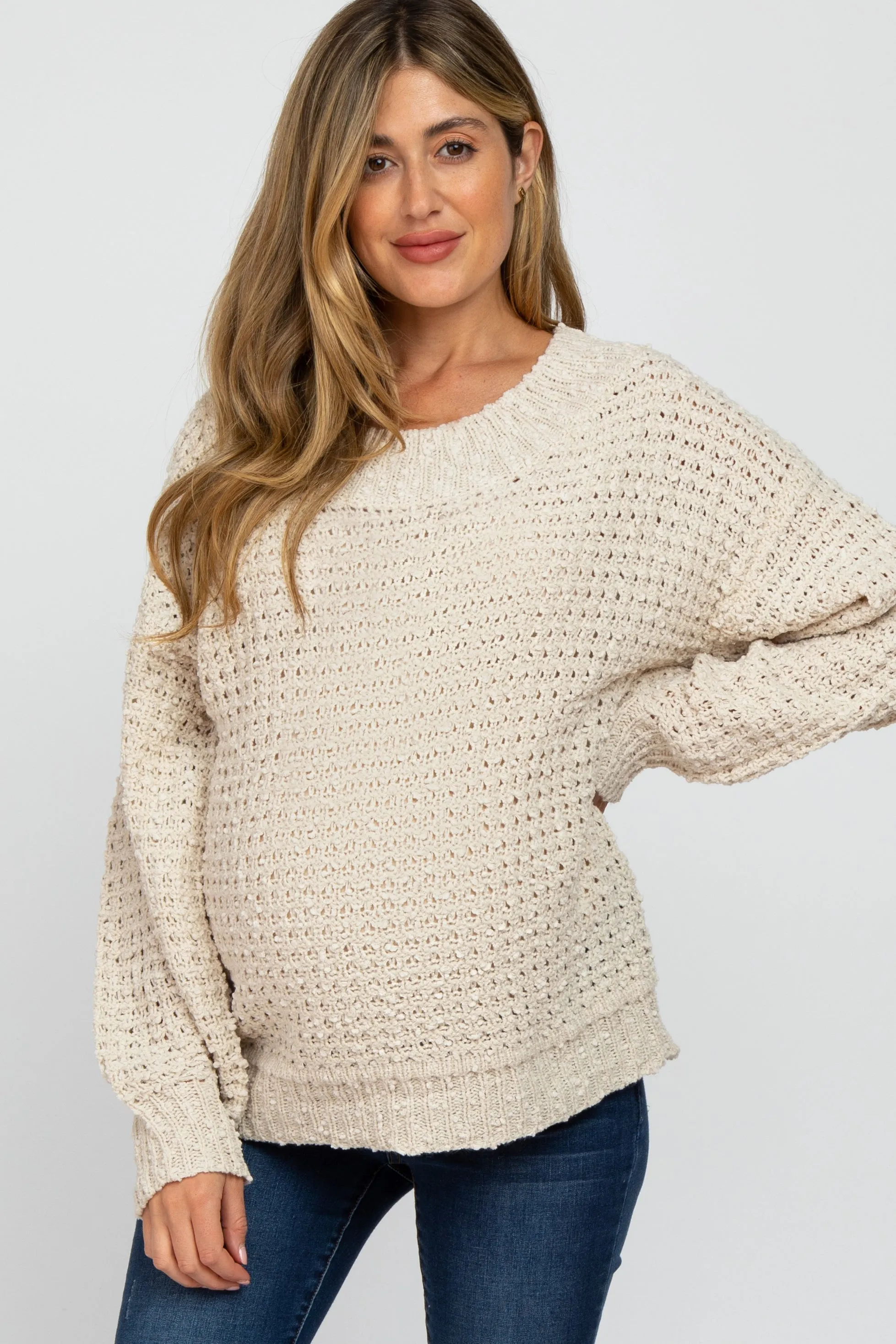 Beige Chunky Knit Maternity Sweater sold by Pinkblush