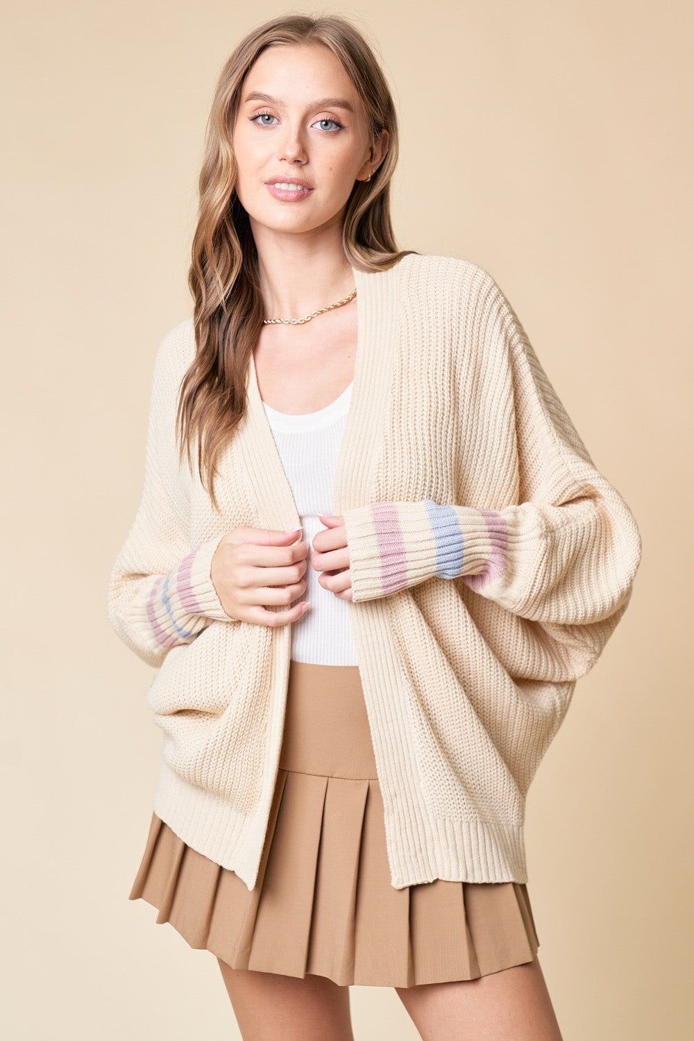 Cream Striped Dolman Sleeve Maternity Cardigan sold by Pinkblush product image thumbnail 4
