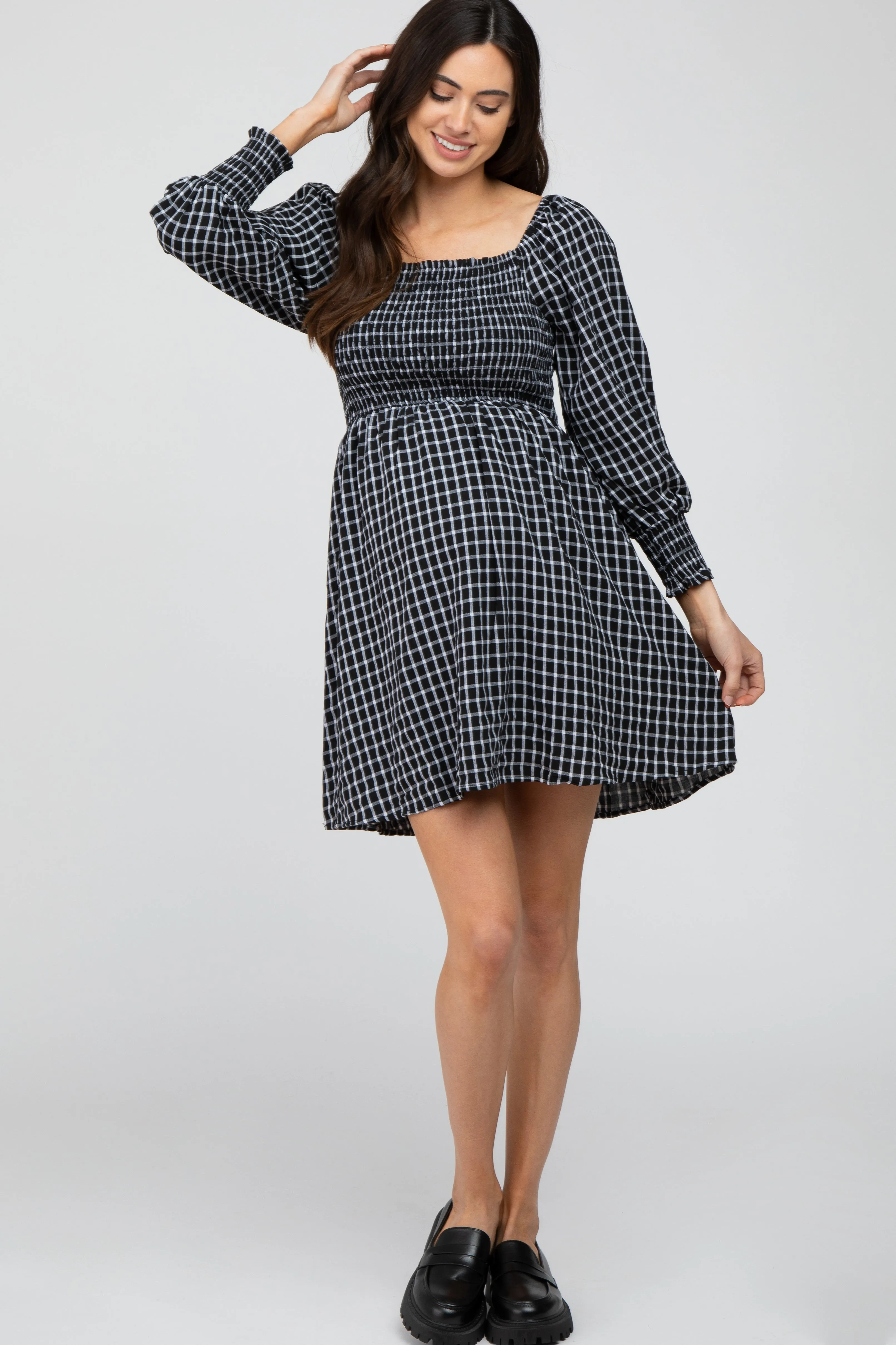Black Plaid Smocked Maternity Dress sold by Pinkblush product image thumbnail 2