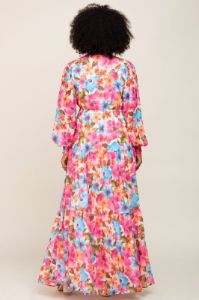 Multi Color Floral Tiered Chiffon Dress sold by Pinkblush