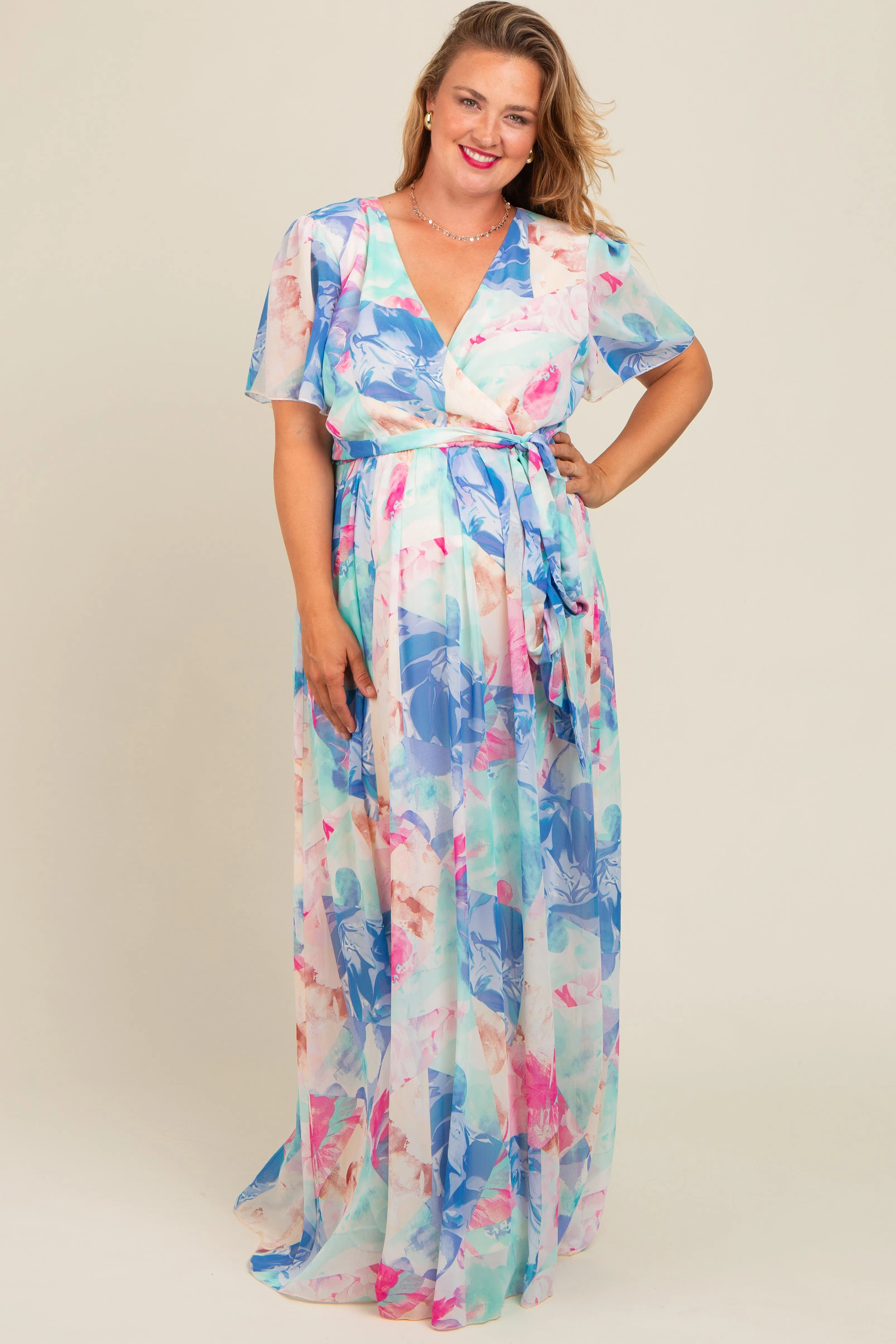 Blue Front Tie V-Neckline Maternity Dress sold by Pinkblush