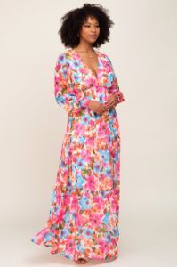 Multi Color Floral Tiered Chiffon Dress sold by Pinkblush