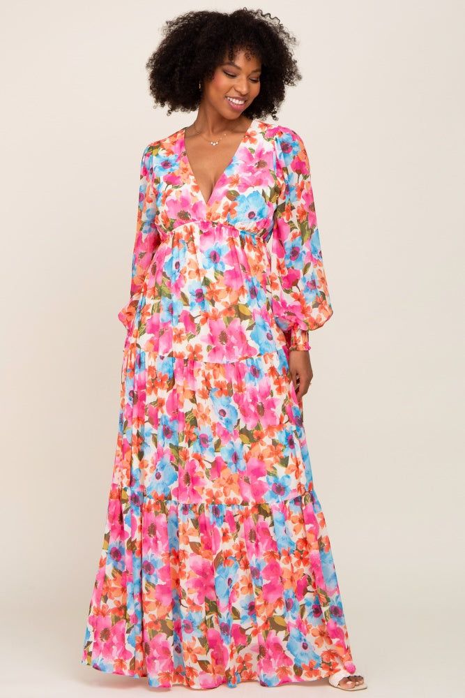 Multi Color Floral Tiered Chiffon Dress sold by Pinkblush