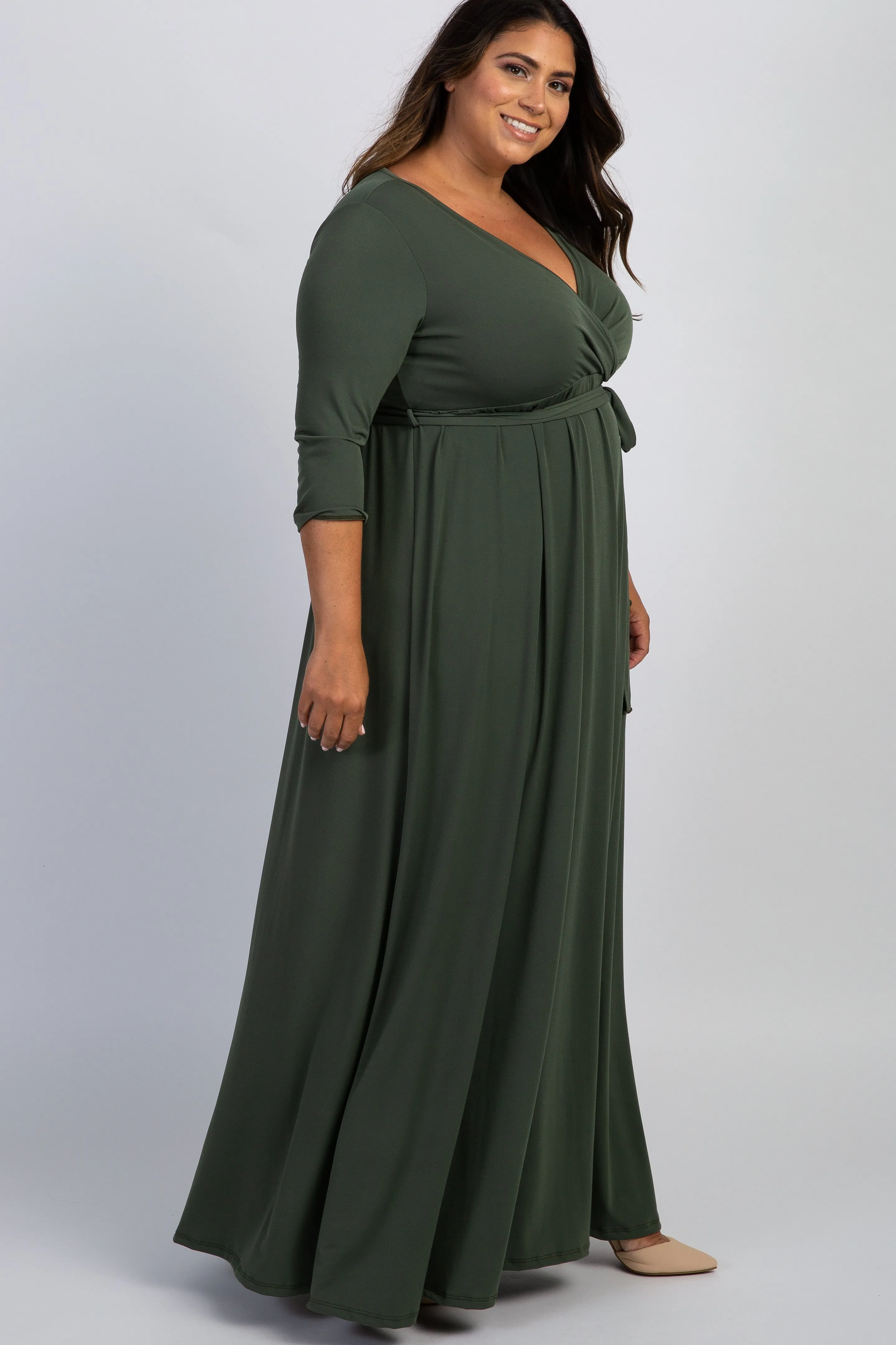 PinkBlush Olive Sash Tie Wrap Plus Maxi Dress sold by Pinkblush product image thumbnail 2